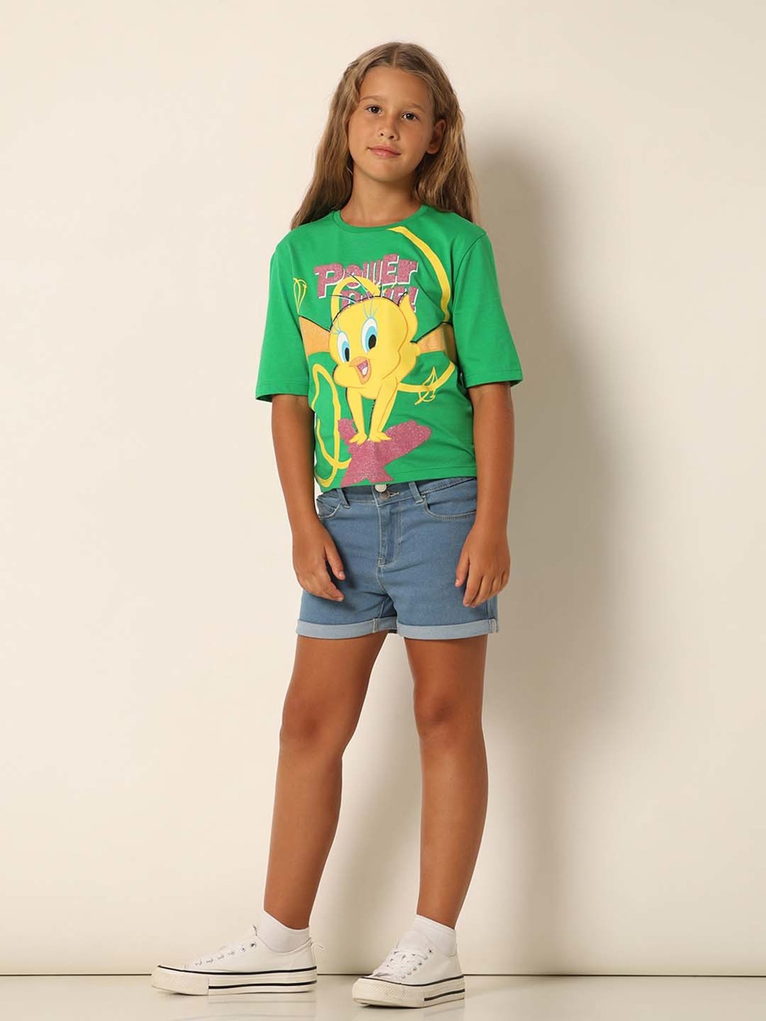 VERO MODA GIRL Green Cotton Printed T-Shirt
