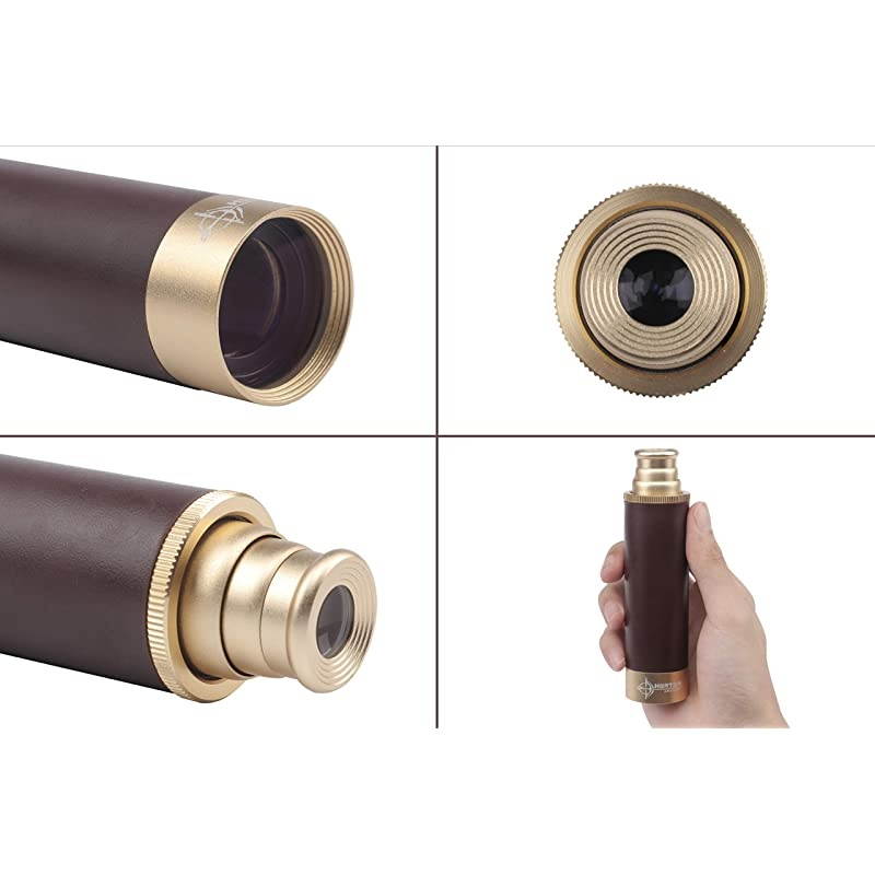 Retro Pirate Telescope Zoomable 25x30 Pocket Monocular Portable Collapsible Waterproof Captain Jack's Spyglass Handheld Telescope Vintage Monocular for Kids