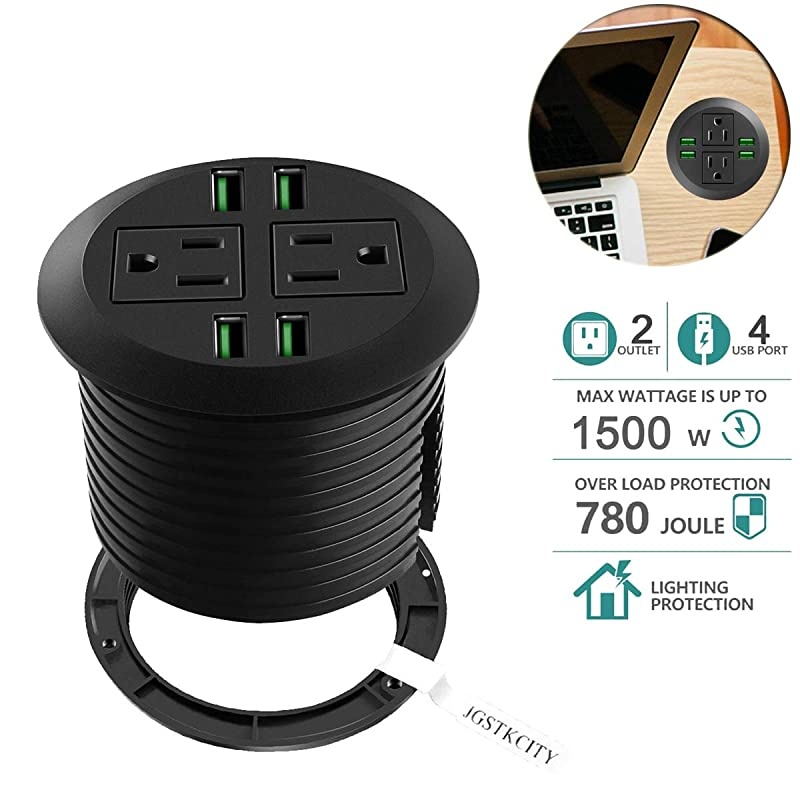 Power Grommet with USBRecessed Power Socket with 2 AC Outlets and 4 USB Charging Ports Desk Grommet Outlet 3 18in Holefor Kitchen TableConference Room Outlet