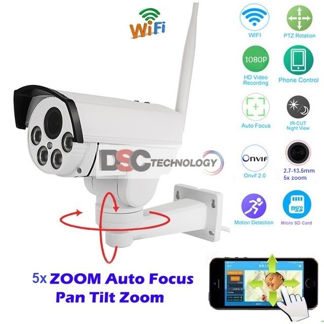 Full HD 2.0MP 1080P Wifi IP Wireless Security Cameras Outdoor Waterproof Cctv Pan Tilt Zoom PTZ Camera With Built-in Micro SD Card Slot Day Night Vision Mobilephone Remote View