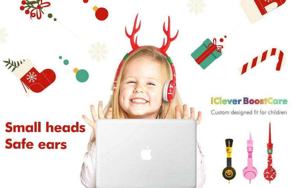 Volume Limiting Kids Headphones for School BoostCare Christmas Reindeer Headset