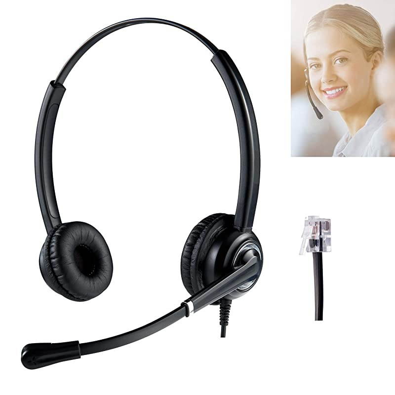Office Telephone Headset RJ9 Jack with Pro Noise Canceling Microphone and Mute Switch Controls for Plantronics Jabra Polycom Mitel Nortel Shoretel Aastra Avaya Alcatel Landline Phones