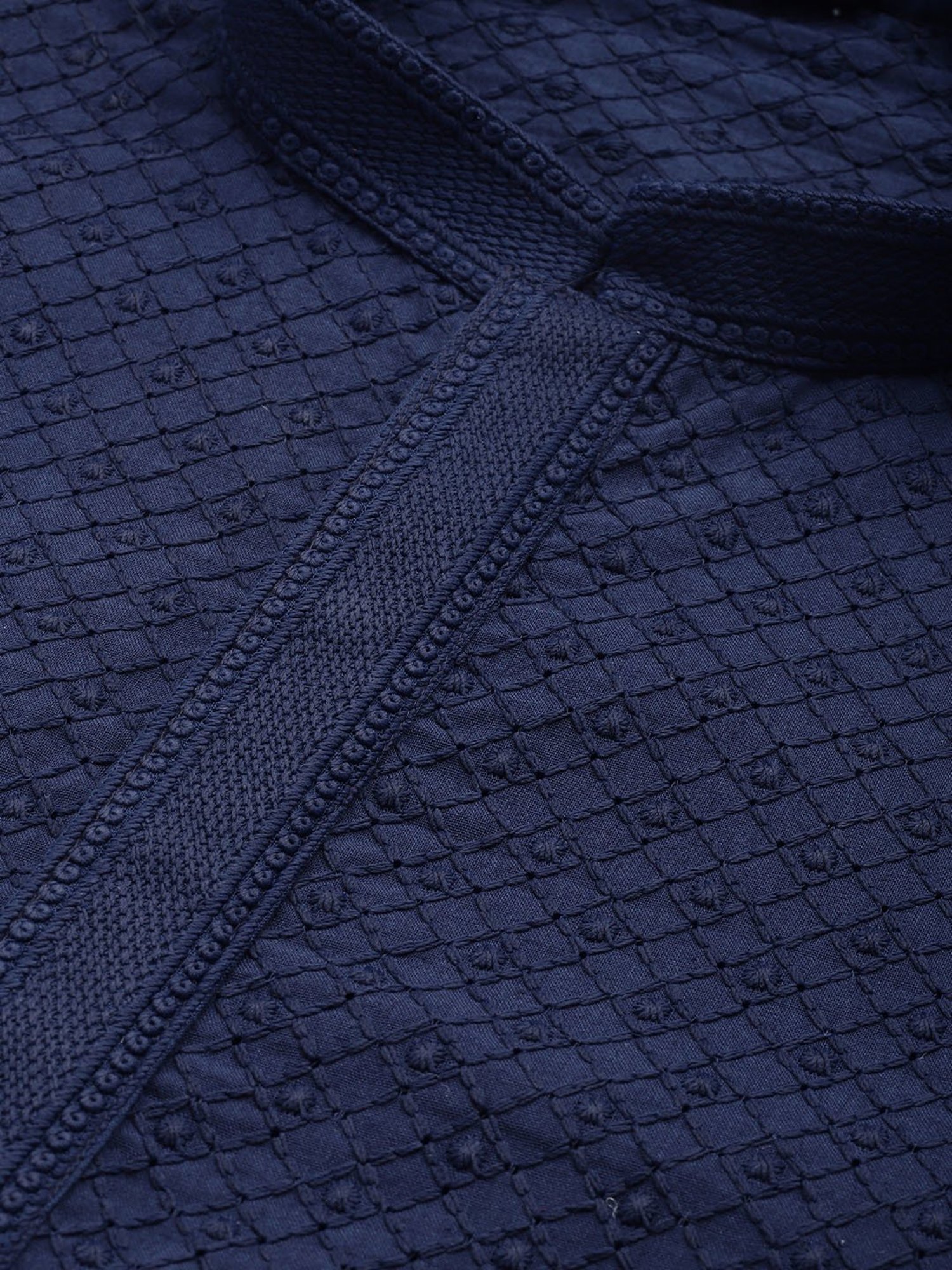 Manyavar Blue & White Regular Fit Self Design Kurta & Pyjamas Set