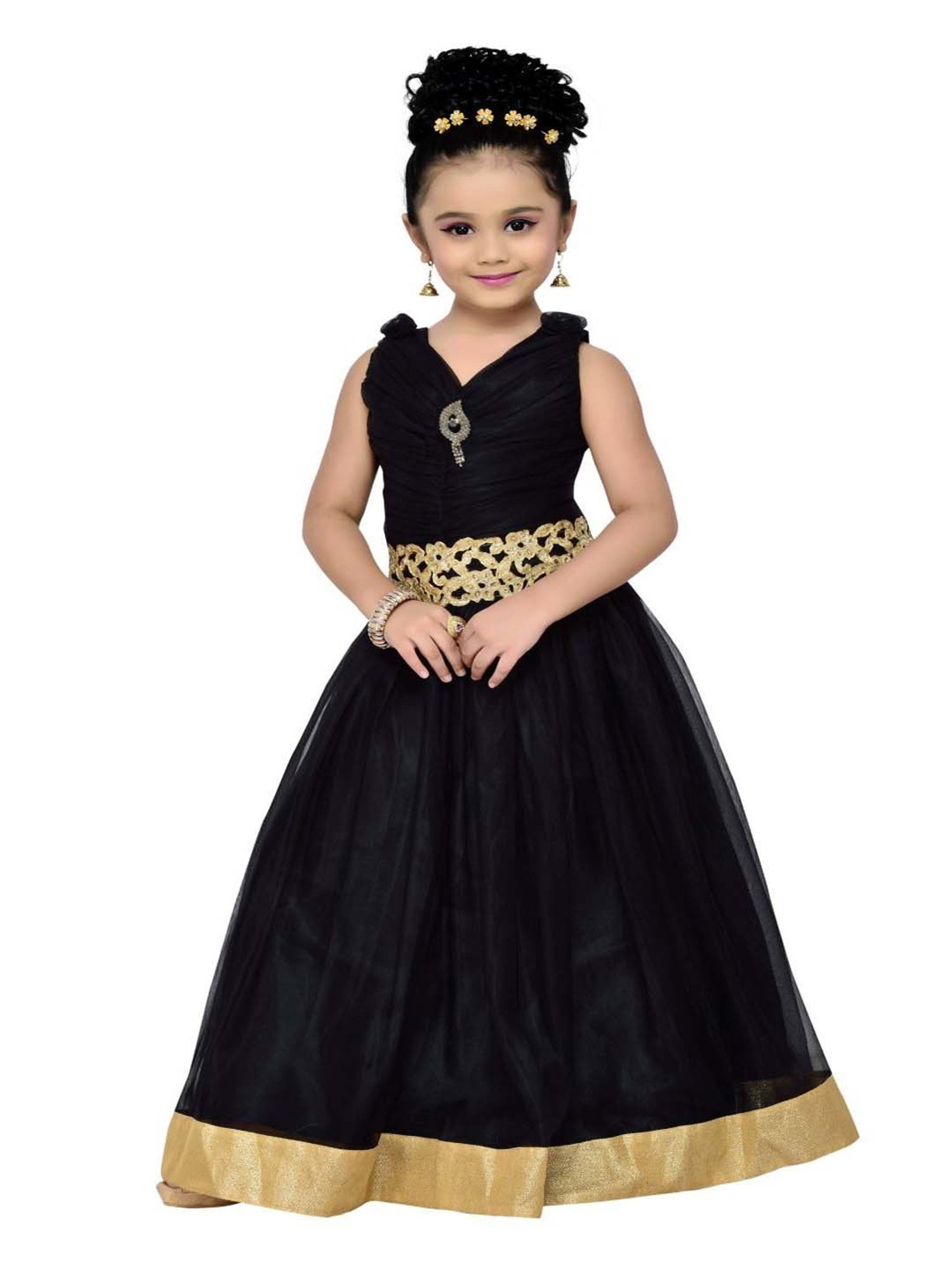 AJ Dezines Kids Black Zari Work Gown