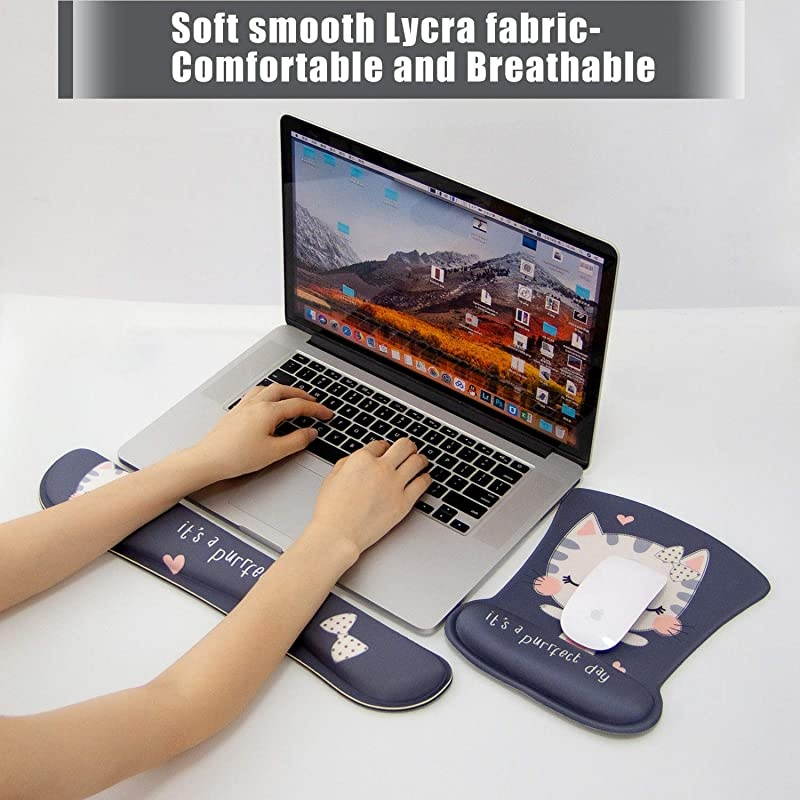 Keyboard Wrist Rest Pad and Mouse Wrist Rest Support Mouse Pad SetDurable Comfortable Lightweight for Easy Typing Pain ReliefErgonomic Support Cute Cat