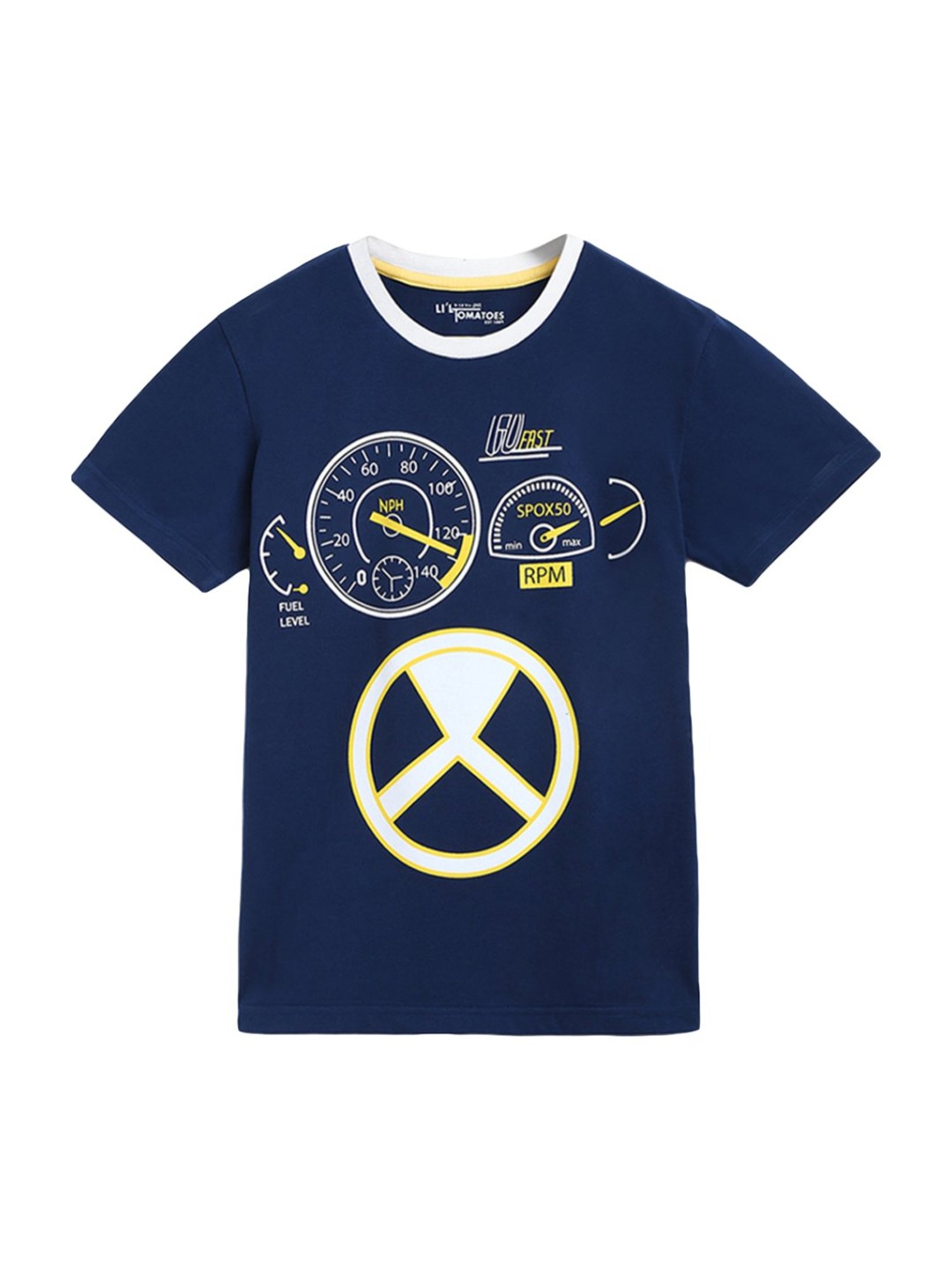 Li'l Tomatoes Kids Dark Blue & Yellow Cotton Graphic Print T-Shirt - Pack of 2