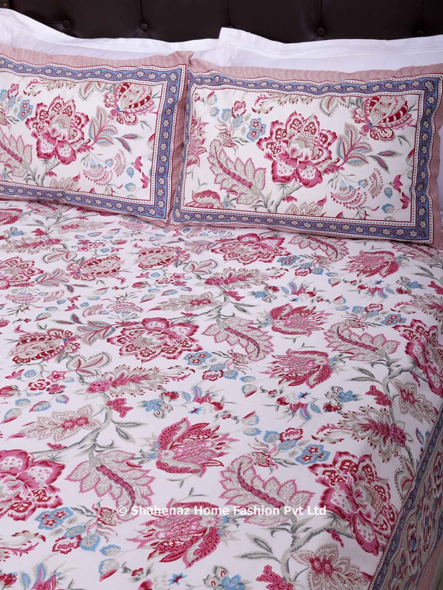 Shahenaz Pink 120 TC Cotton Gayatri Forest Luxury Double Bedsheet with 2 Pillow Covers