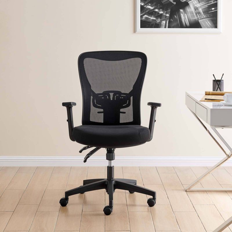 Mesh Sled Base Side Reception Chair with Flip Up Arms Black - Riverstone Furniture