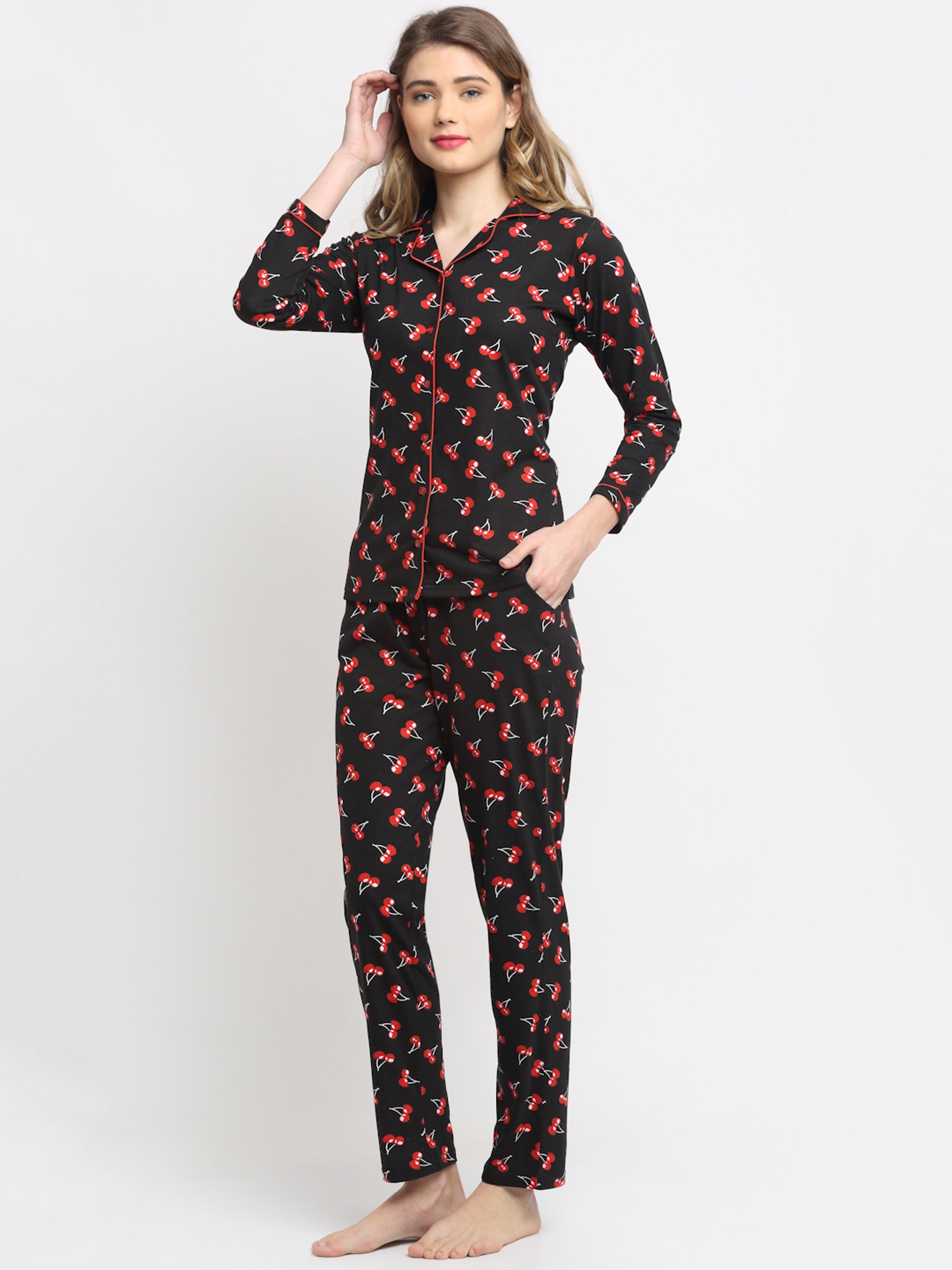 Boston Club Black Printed Shirt With Pyjamas