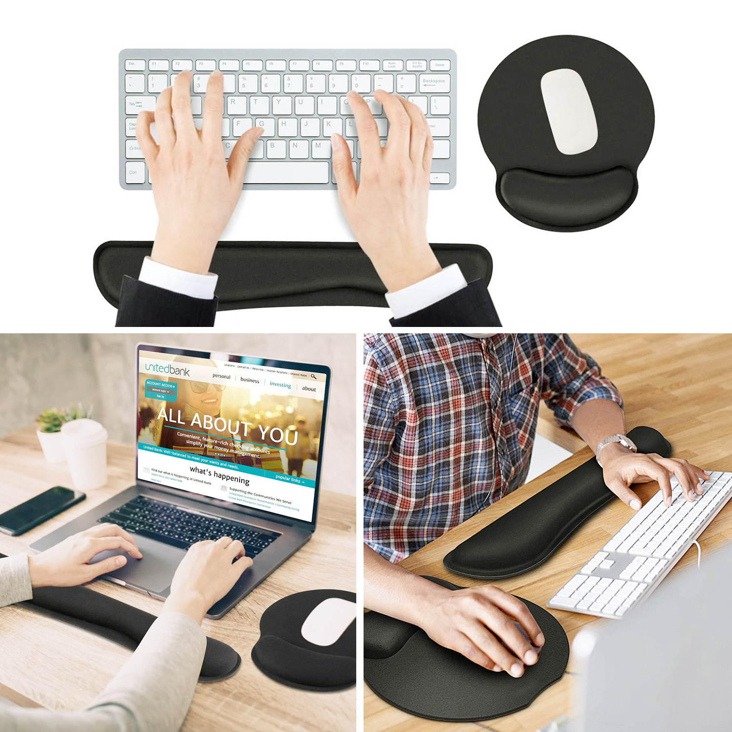 Superfine Fibre Soft Smooth Gel Ergonomic Mouse Pad Wrist Support and Keyboard Wrist Rest for Computer, Laptop, Mac, Gaming and Office,Black