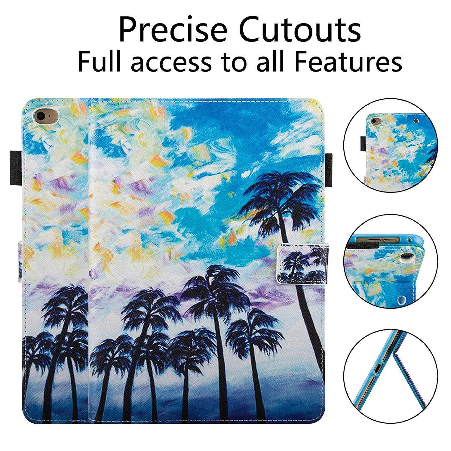 iPad Air 2 Case, iPad 9.7 Case, Dteck Pretty Palm Tree Flip Folio Smart Stand Case with [Stylus Pencil] PU Leather Wallet Pen Holder Protective Cover for Apple iPad Air iPad 6th-Sky Beach