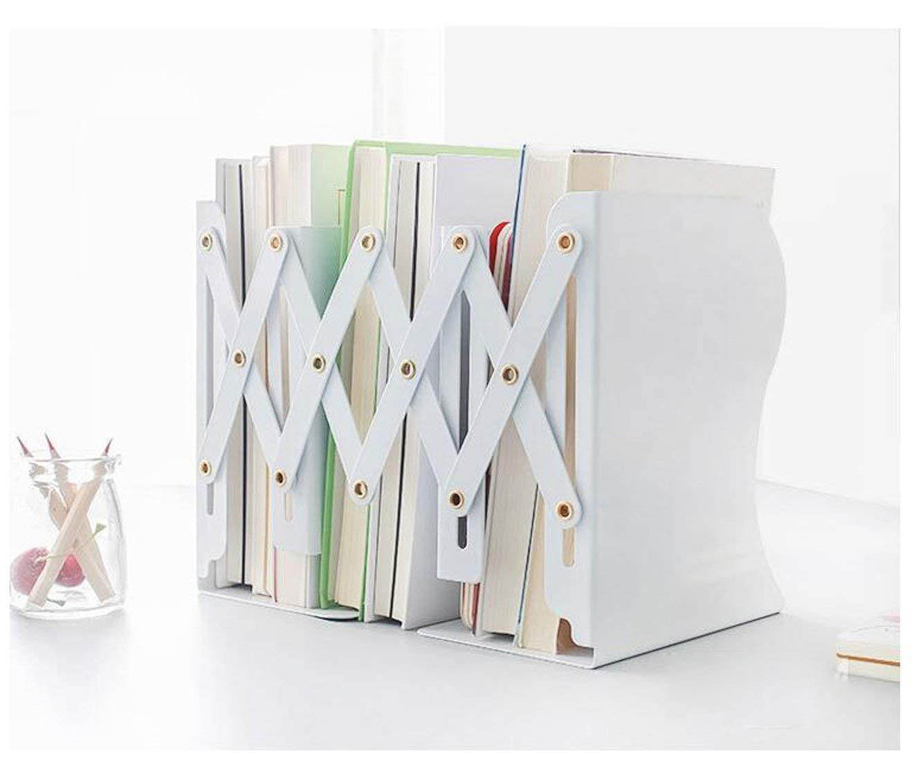JIARI Simple Nature Japanese Style Black White Decorative Metal Iron Bookends Holder Stand Desk Nonskid Adjustable Bookend (White)