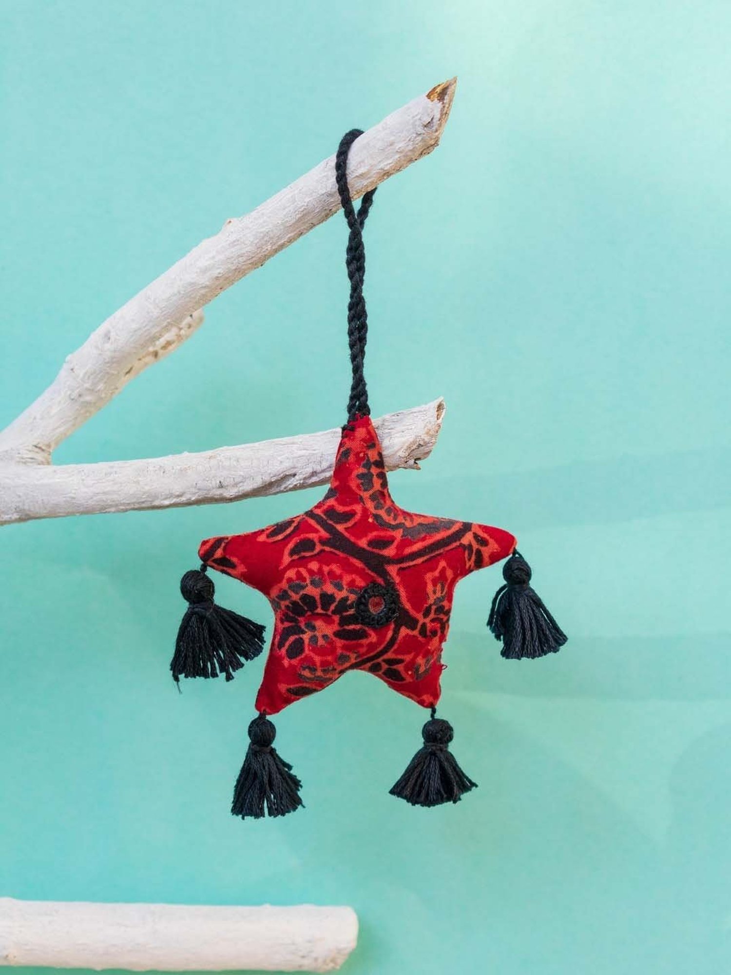 Okhai Maroon & Black Cotton Secret Santa Hand Embroidered Star - Set of 1