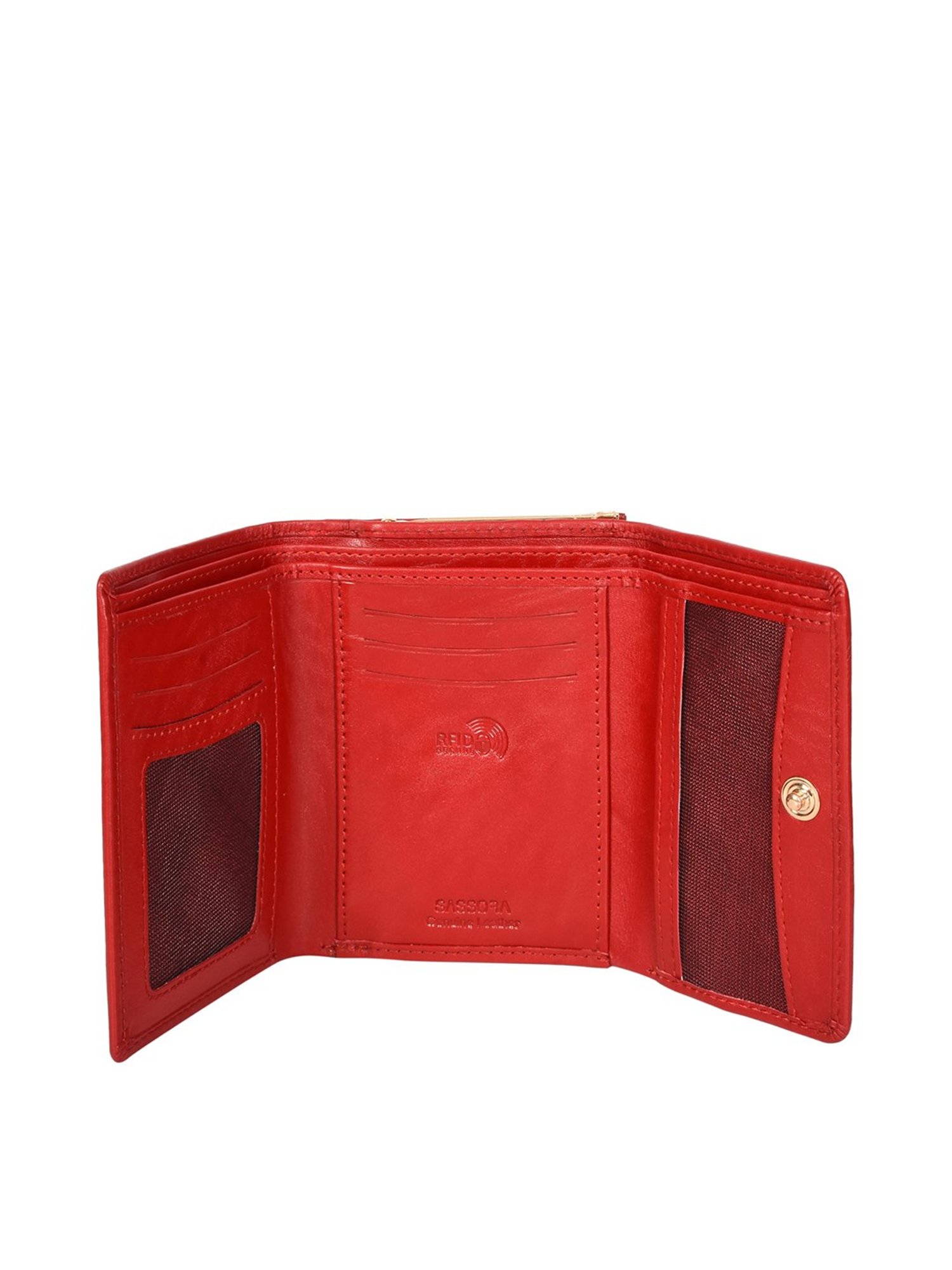 SASSORA Red Solid Rfid Tri-Fold Wallet for Women