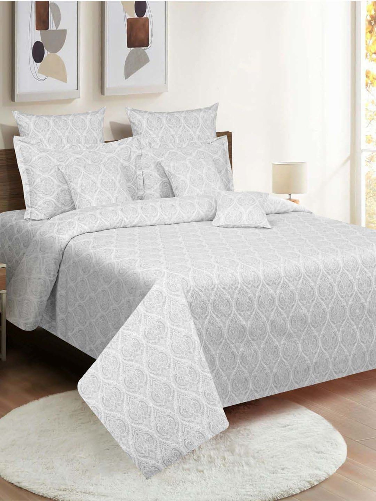 Swayam Grey Cotton 180 TC Double Size Bedsheet With Pillow Covers