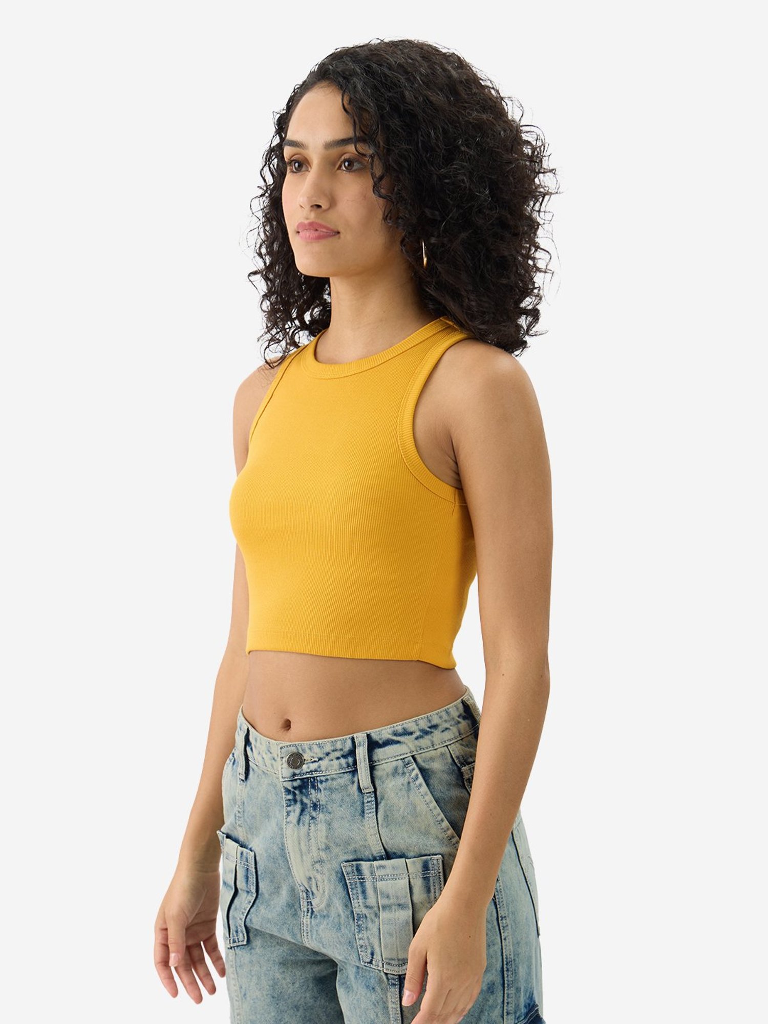 The Souled Store Yellow Slim Fit Tank Top