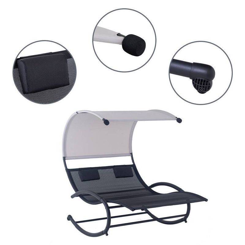 Outdoor Double Chaise Lounge Chair Rocking Daybed & Sunlounger with Canopy - Black - Crestlive Products