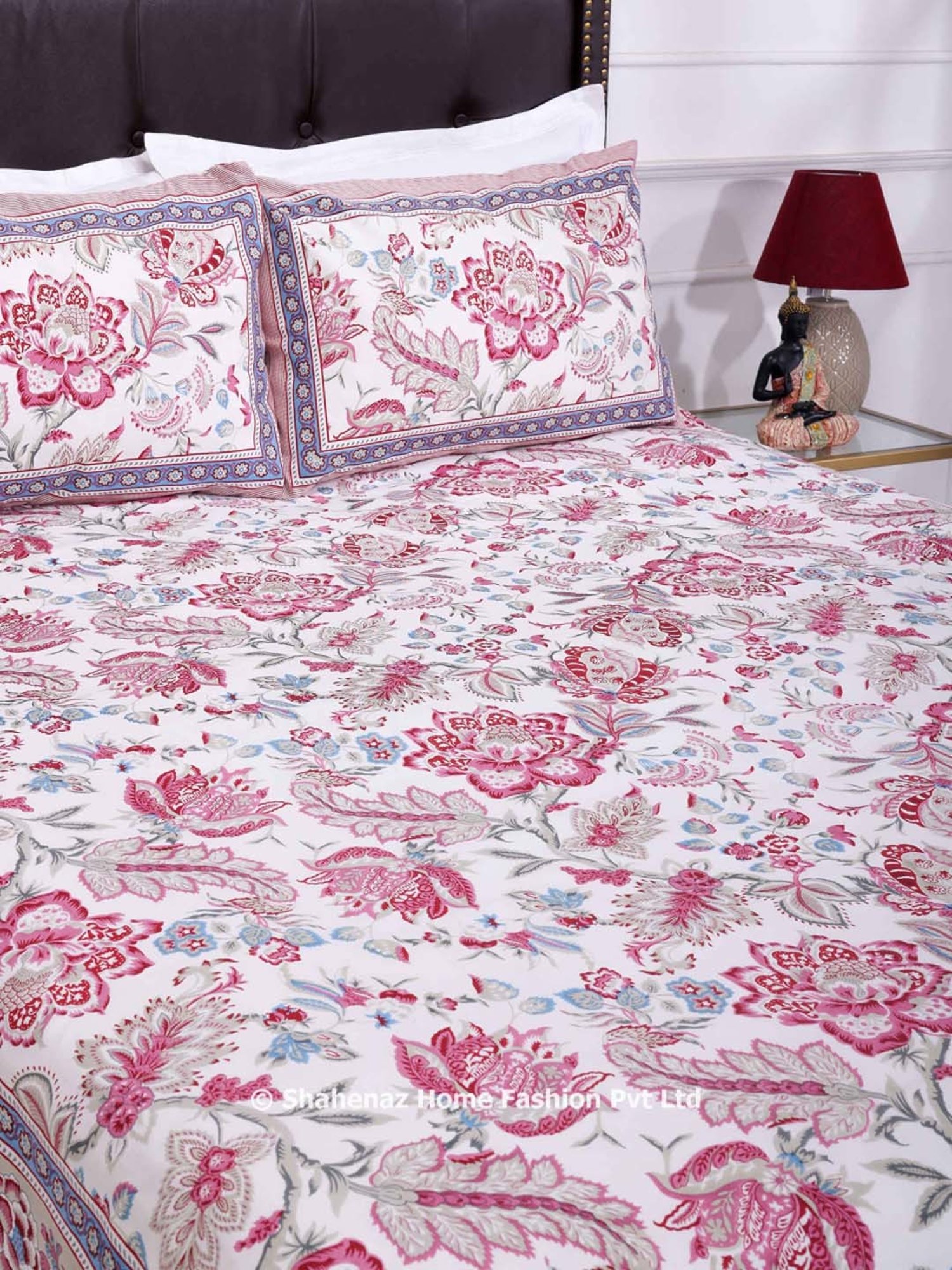 Shahenaz Pink 120 TC Cotton Gayatri Forest Luxury Double Bedsheet with 2 Pillow Covers