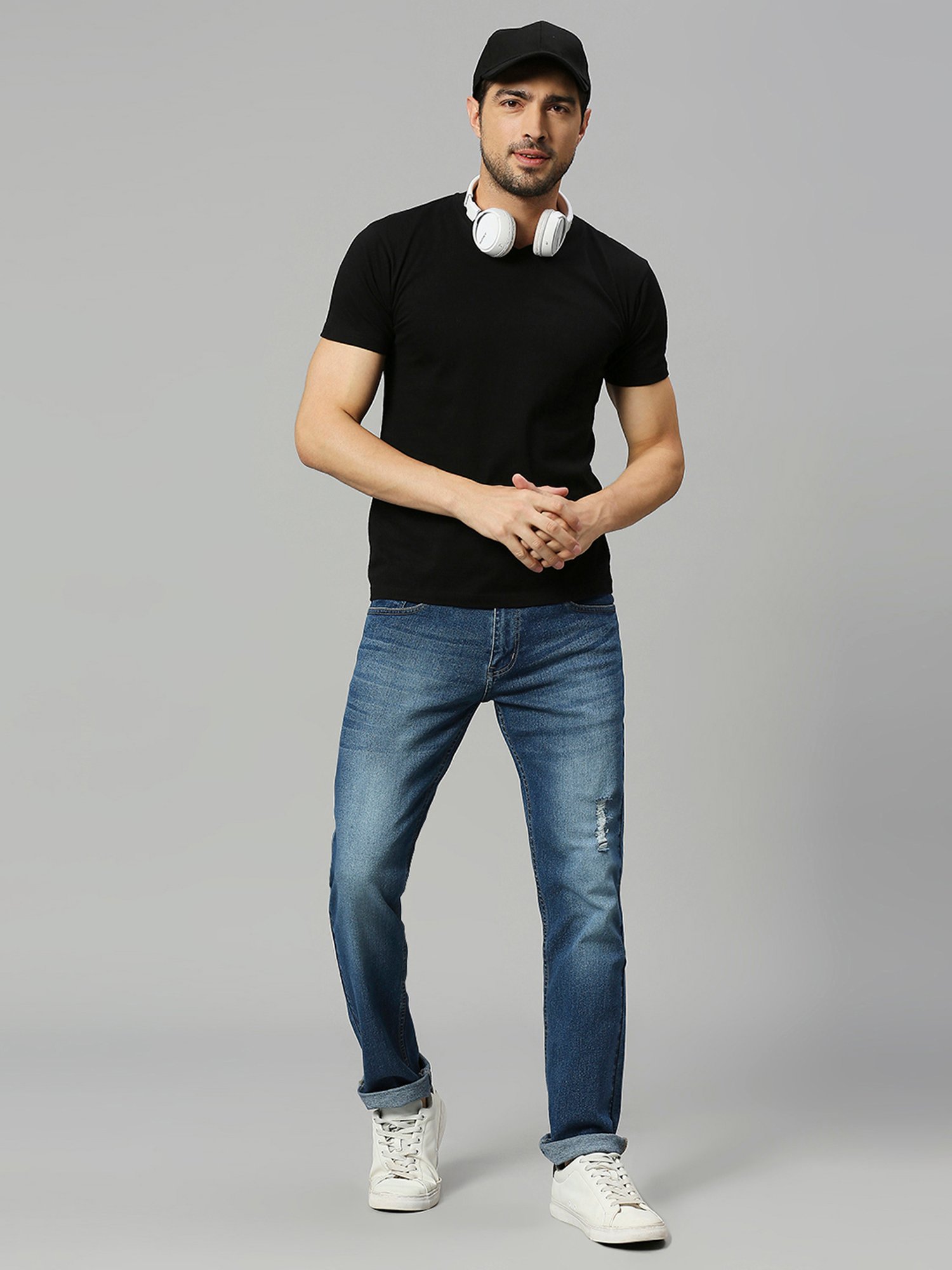 Thomas Scott Blue Regular Fit Heavily Washed Distressed Jeans