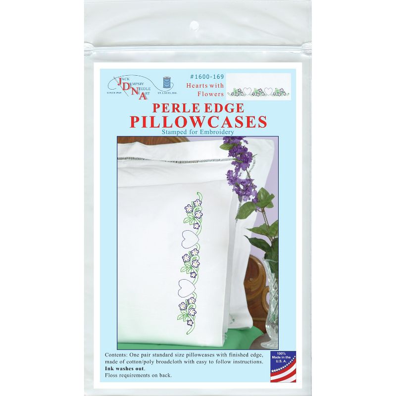 Jack Dempsey Stamped Pillowcases W/White Perle Edge 2/Pkg-Hearts With Flowers