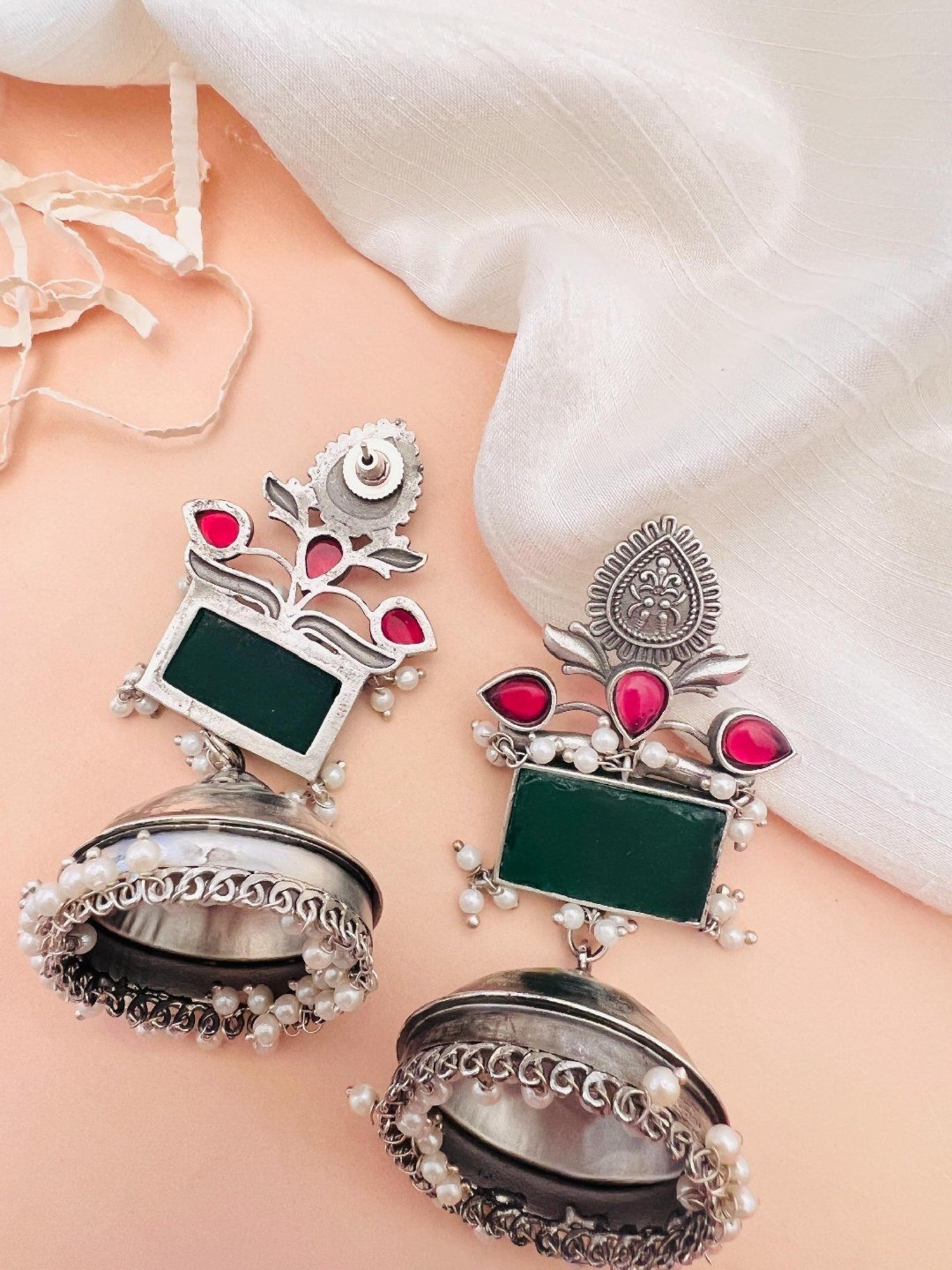 Abdesigns Classic Long Oxidize Jhumki Earrings