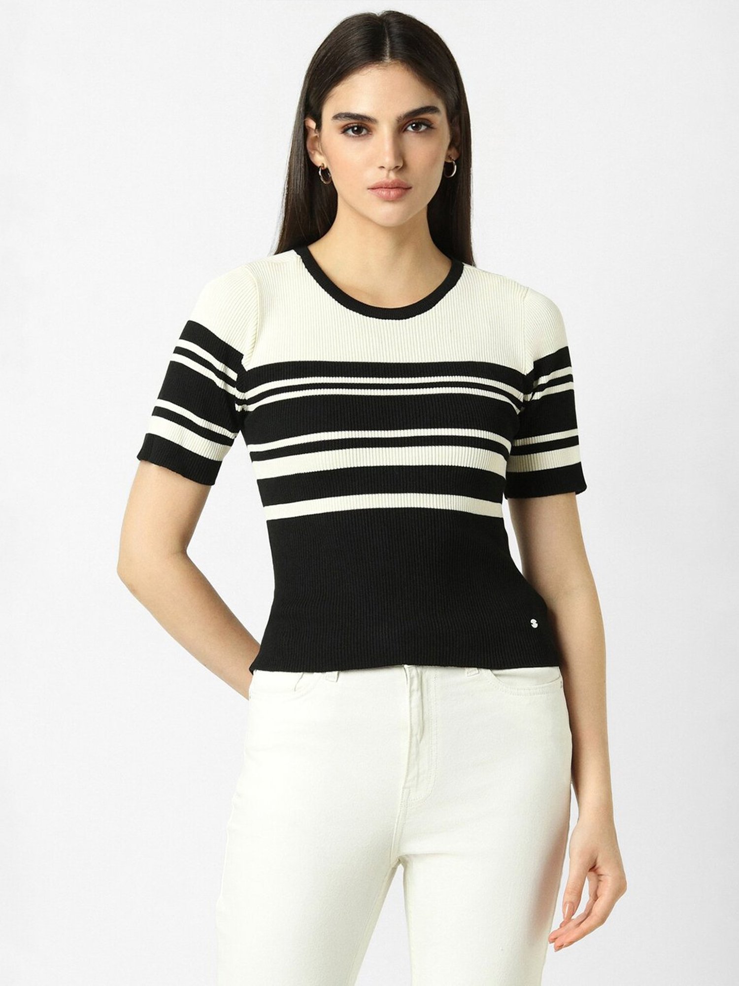 Van Heusen Black & Off White Striped Top