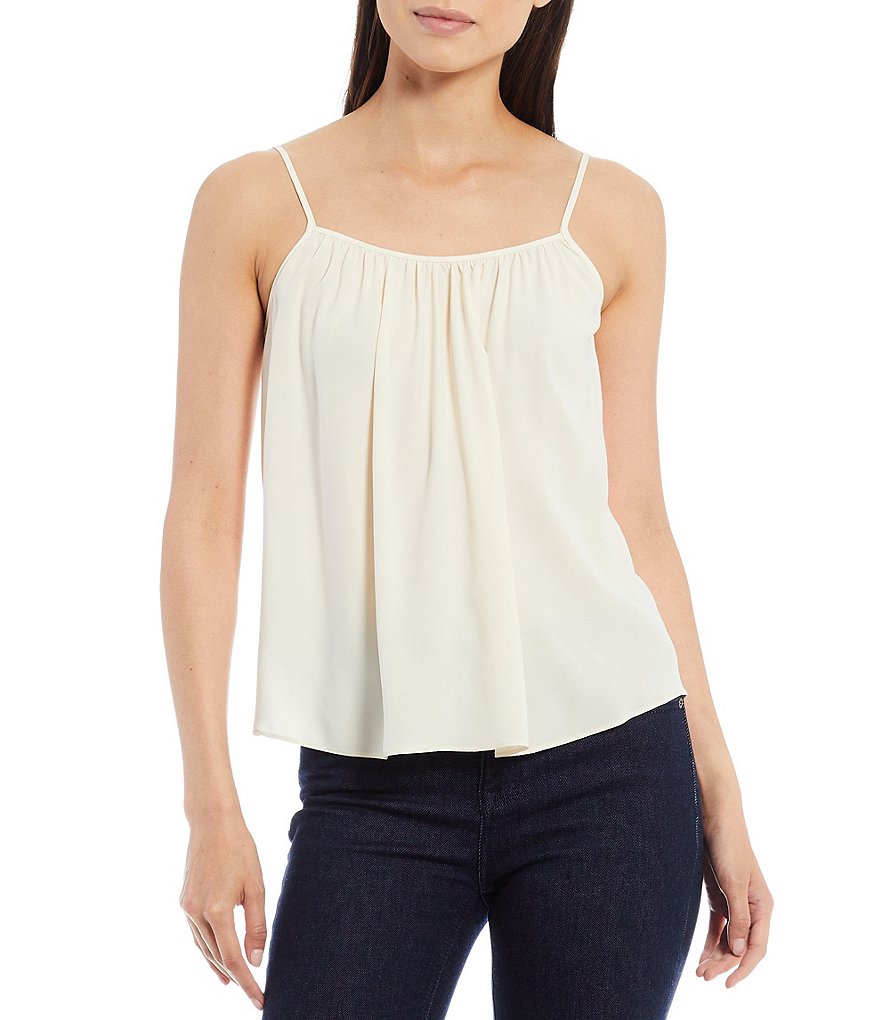 J.McLaughlin Durham Sleeveless Ruffle V-Neck Denim Blouse
