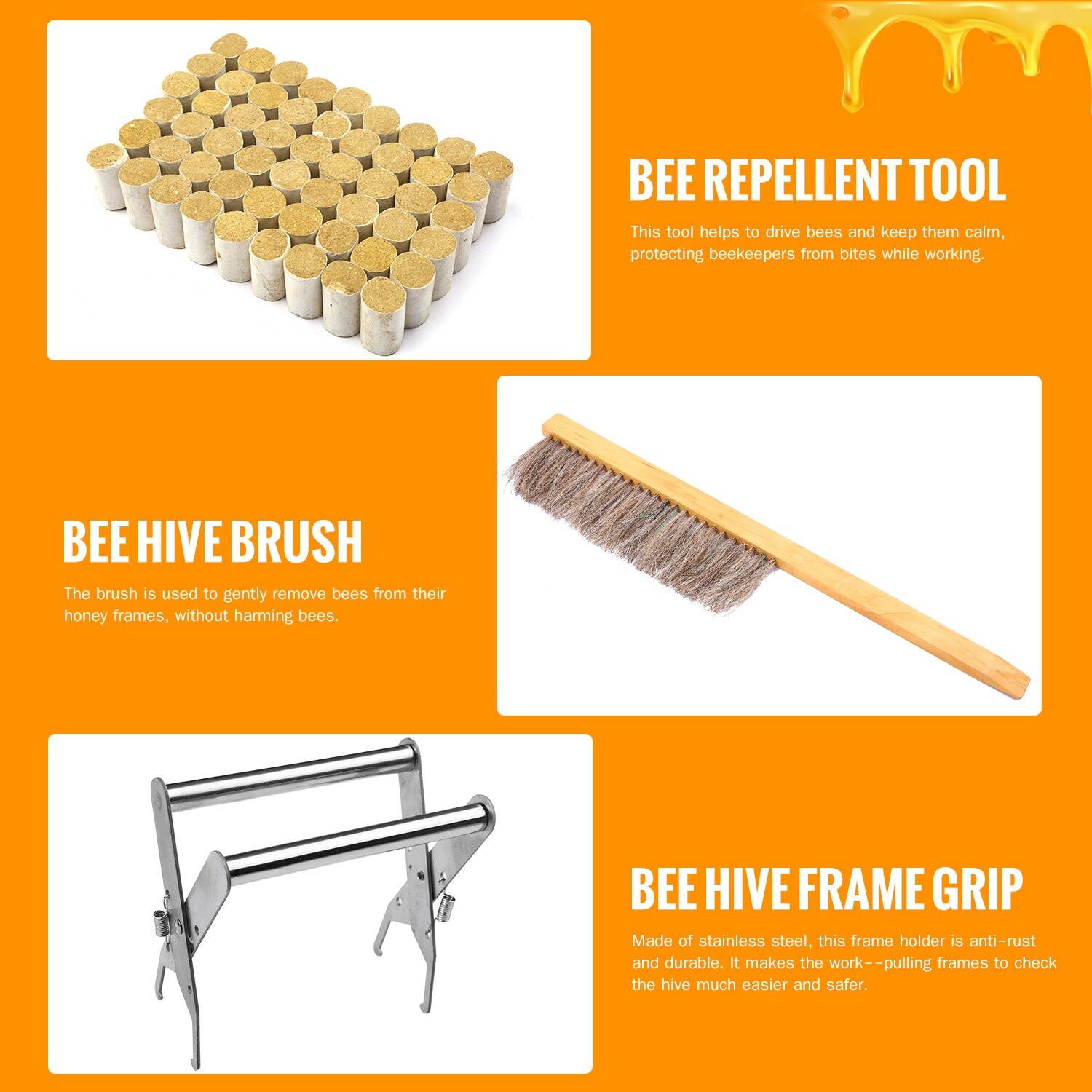 9-Piece Beekeeping Tool Kit Bee Rearing Equipment Includes 1 Bee Repellent Tool 1 Bee Hive Frame Grip 1 Brush 1 Water Feeder