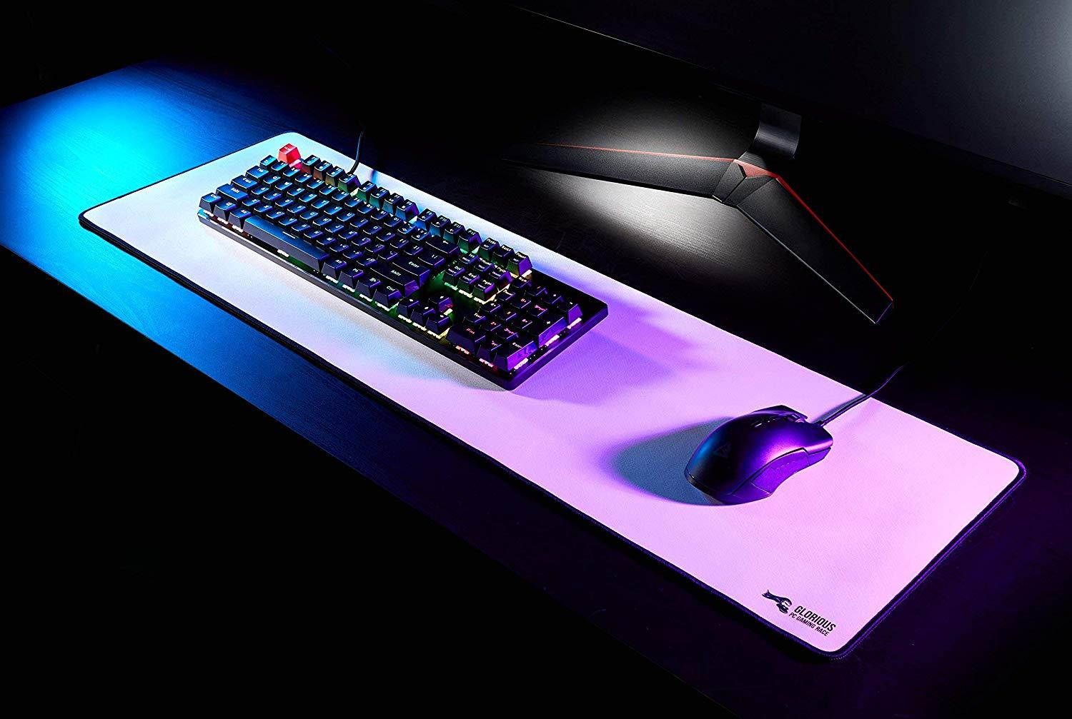 Glorious Extended White Gaming Mouse Pad/Mat - Long Cloth Mousepad, Stitched Edges | 36x11 (GW-E)