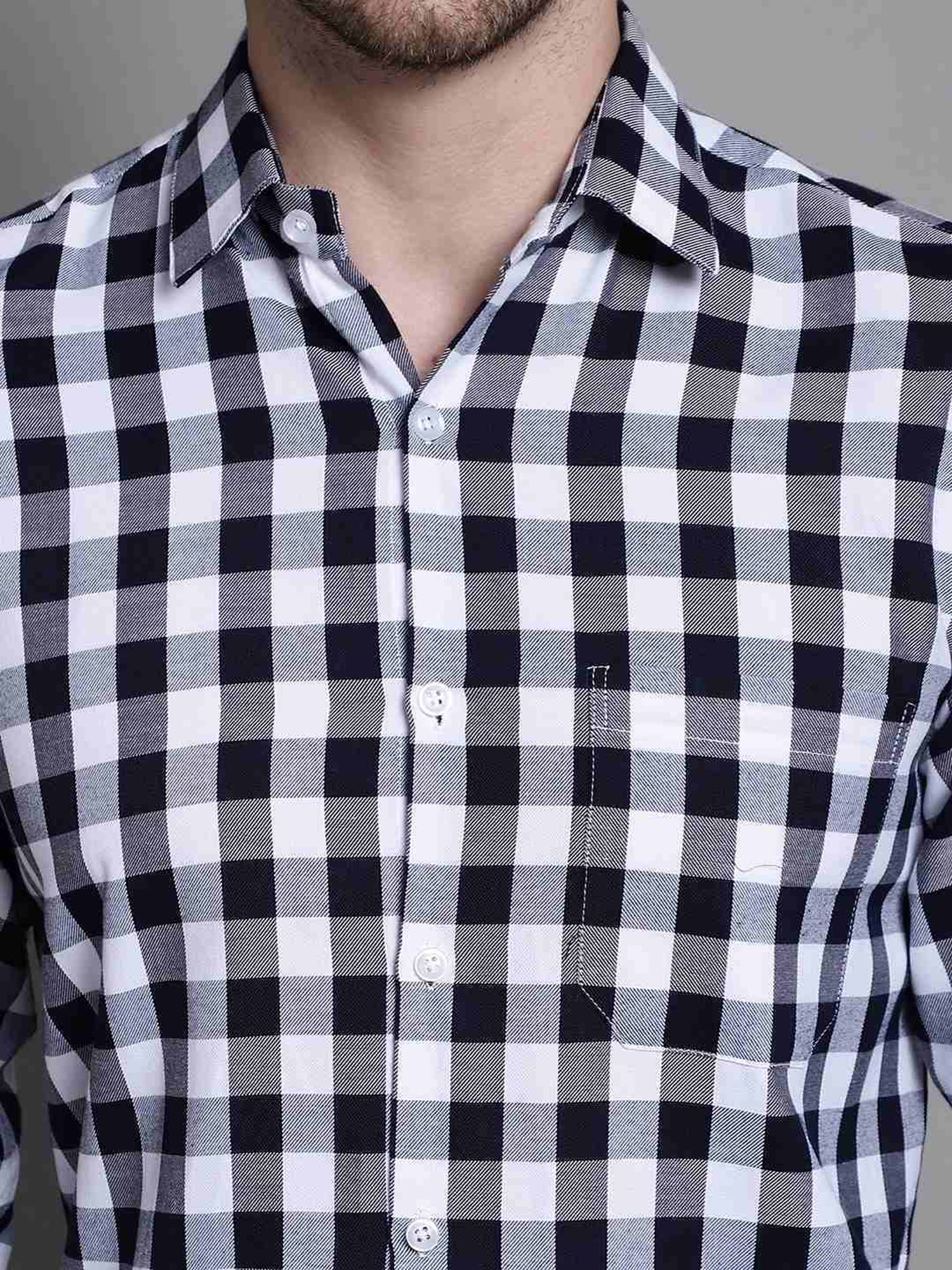 Jainish Navy Cotton Regular Fit Checks Shirt