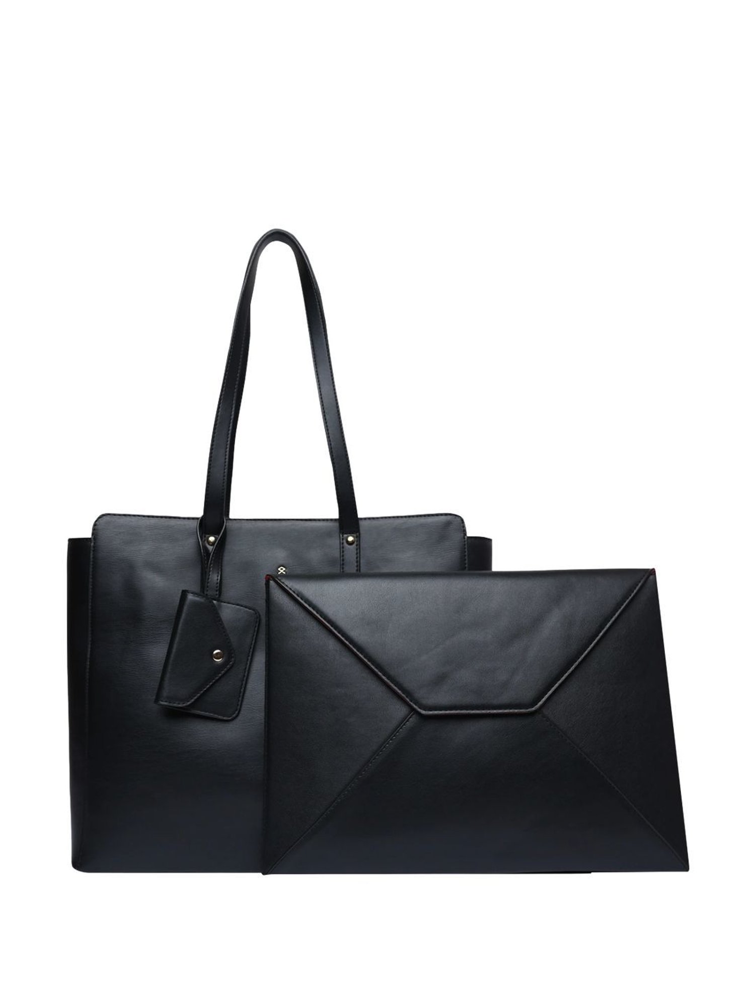 Horra Black Solid Large Tote Handbag with Pouch