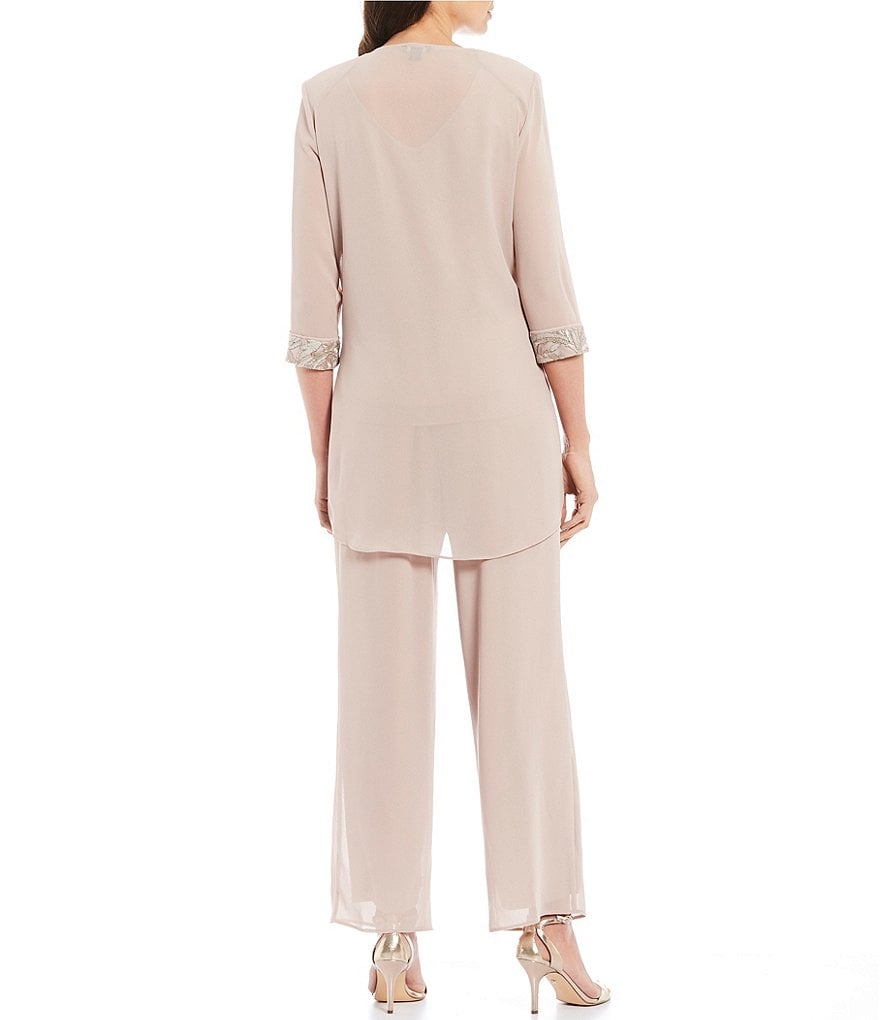 Le Bos 3-Piece Embroidered Trim Duster Pant Set