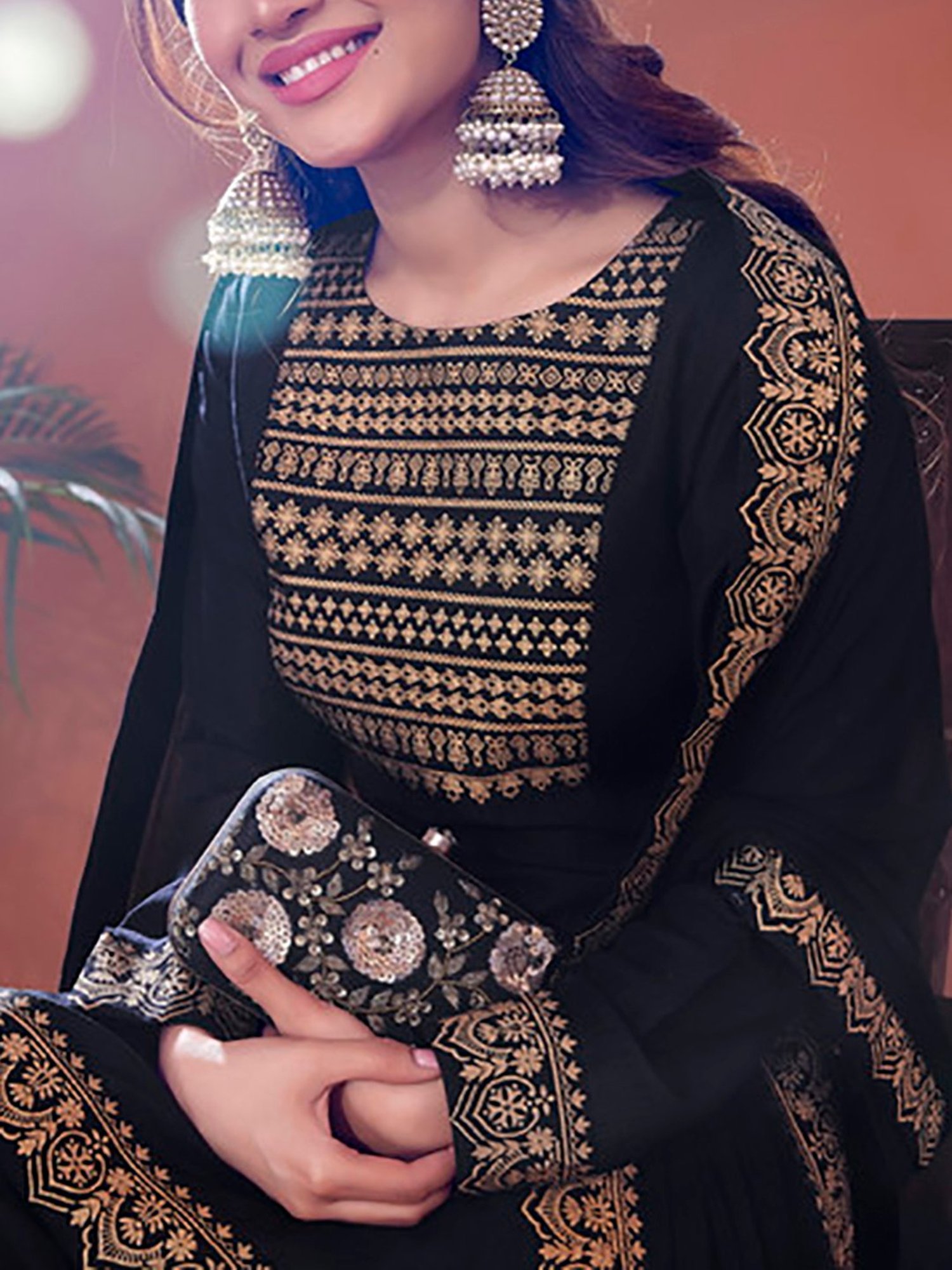 Skylee Black Printed Kurta With Palazzo & Dupatta