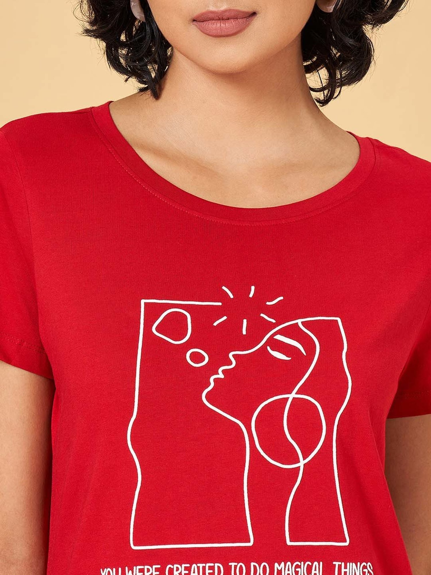 Honey by Pantaloons Red Cotton Printed T-Shirt