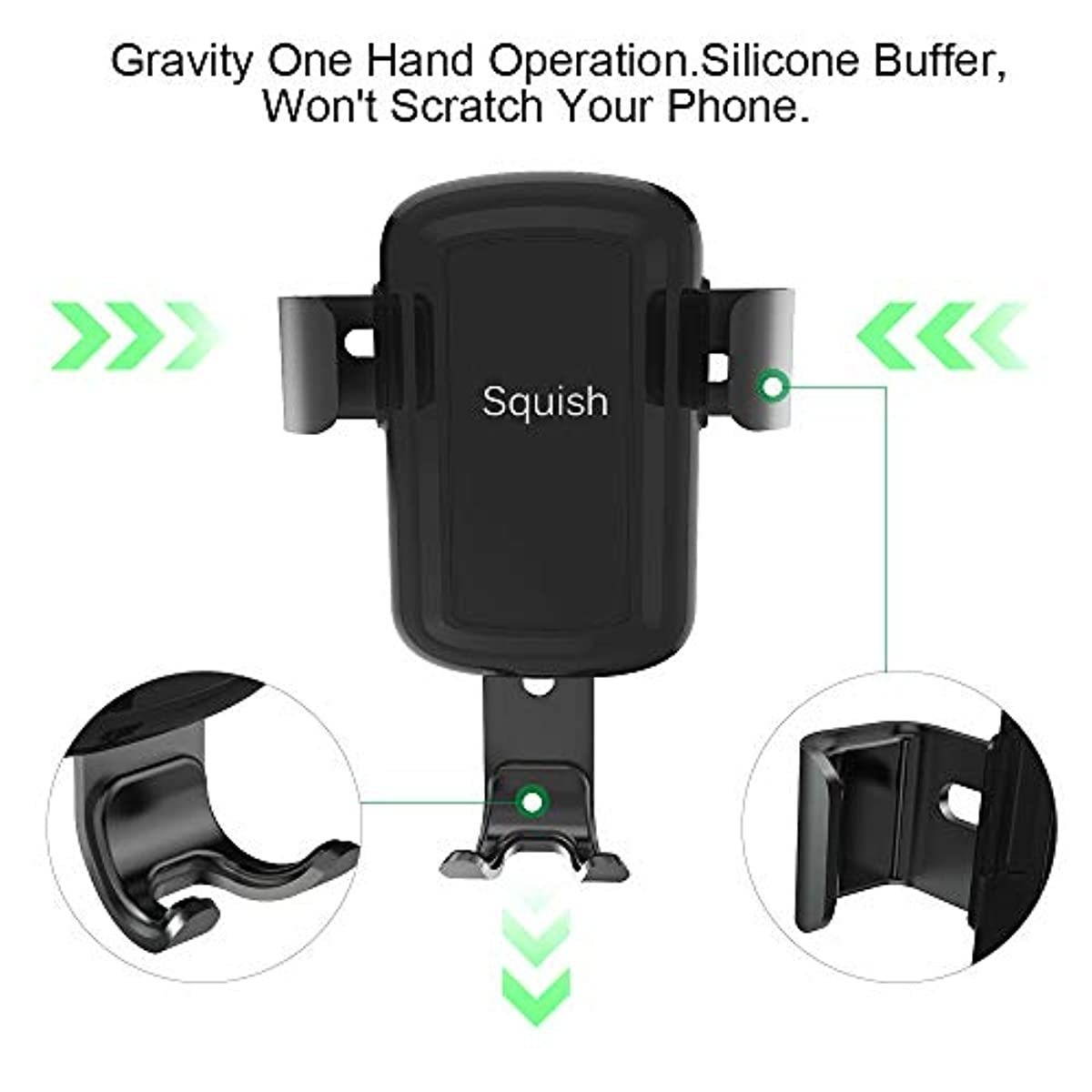 Squish Wireless Charger Car Mount Adjustable Gravity Air Vent Phone Holder for iPhone Samsung Nexus Moto OnePlus HTC Sony Nokia and Android Smartphones Qi Certified