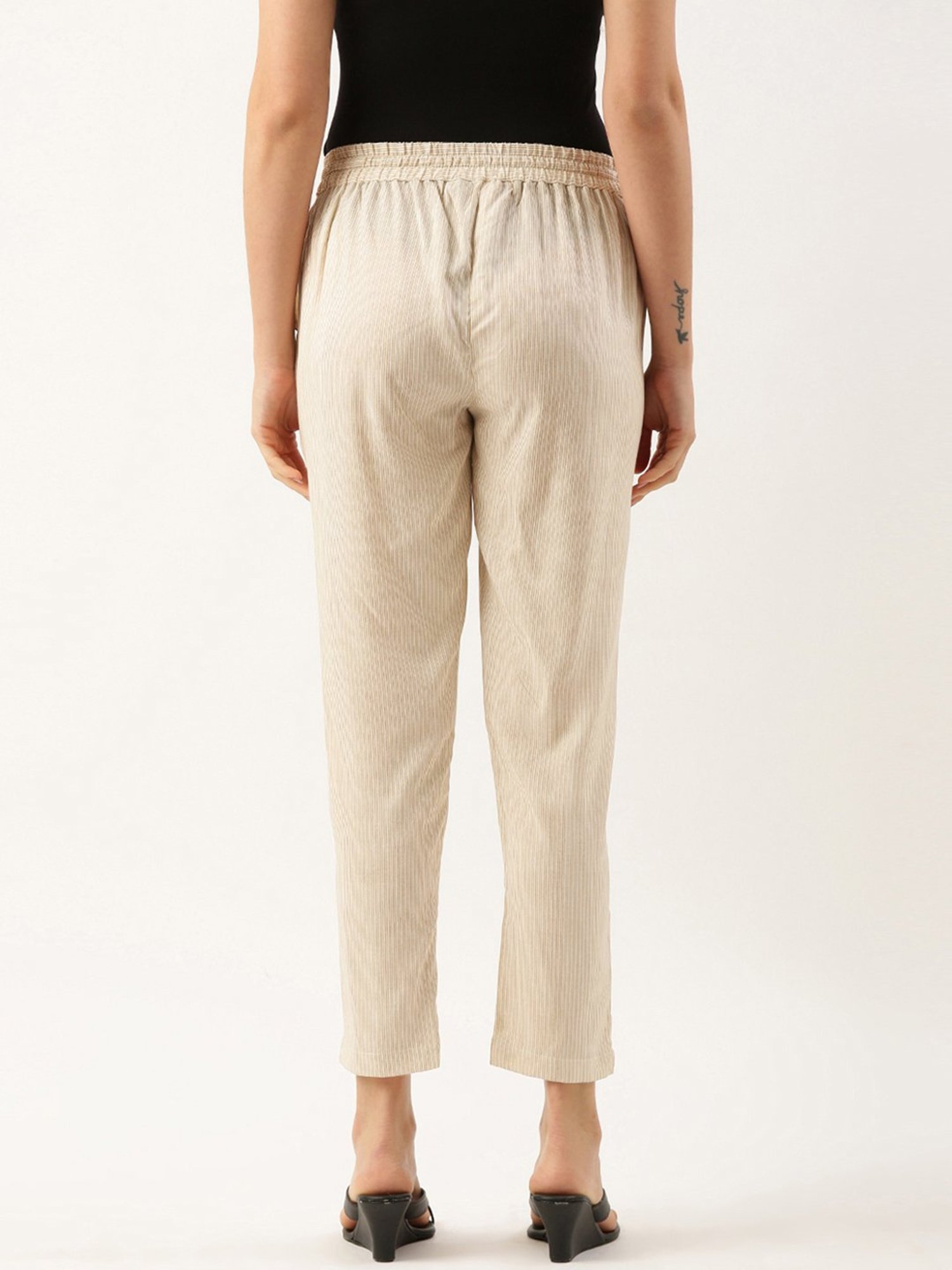 Amukti Beige Striped Pants