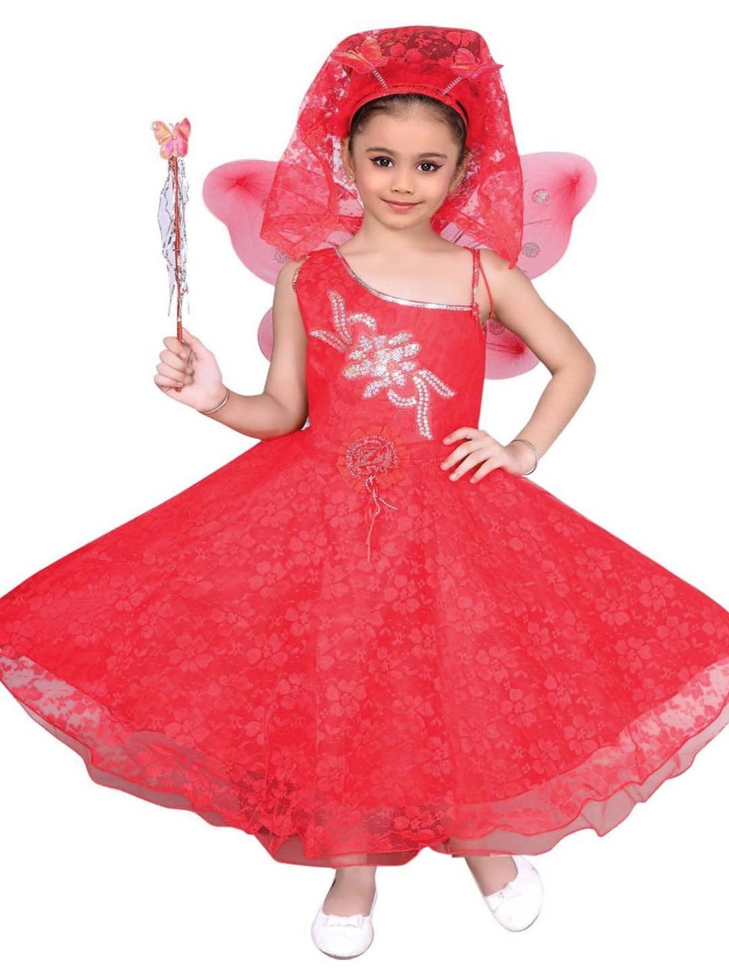 AJ Dezines Kids Red Embellished Gown