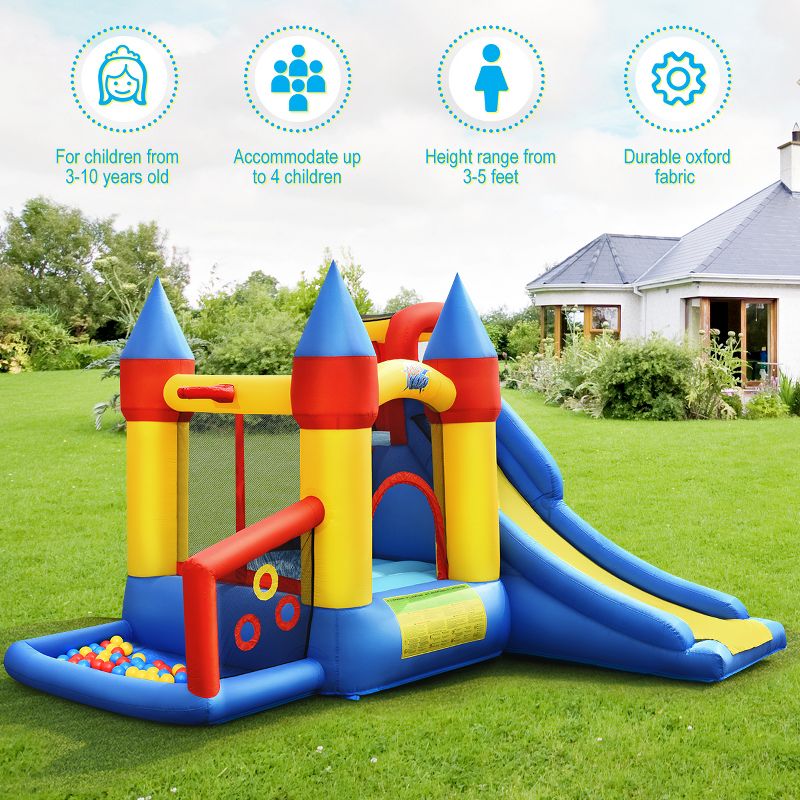 Costway Inflatable Bounce House Slide Bouncer Kids Castle Jumper w/ Balls & 780W Blower