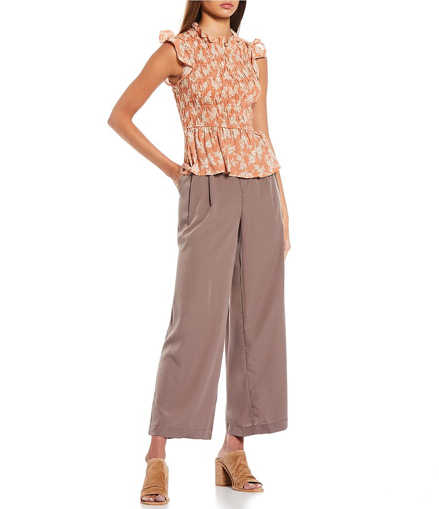 Blu Pepper Ditsy Floral Flutter Sleeve Smocked Top