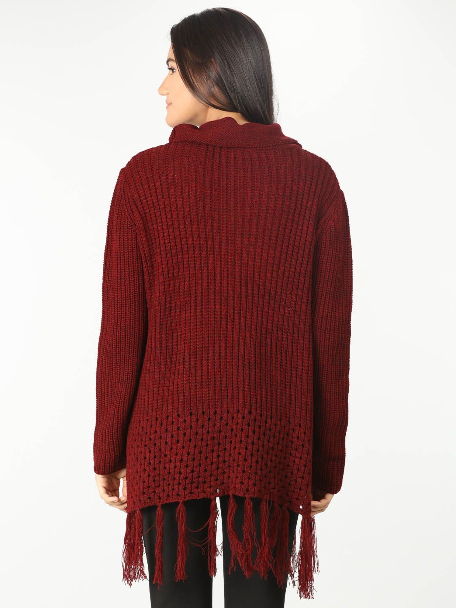 Mustard Maroon Regular Fit Sweater