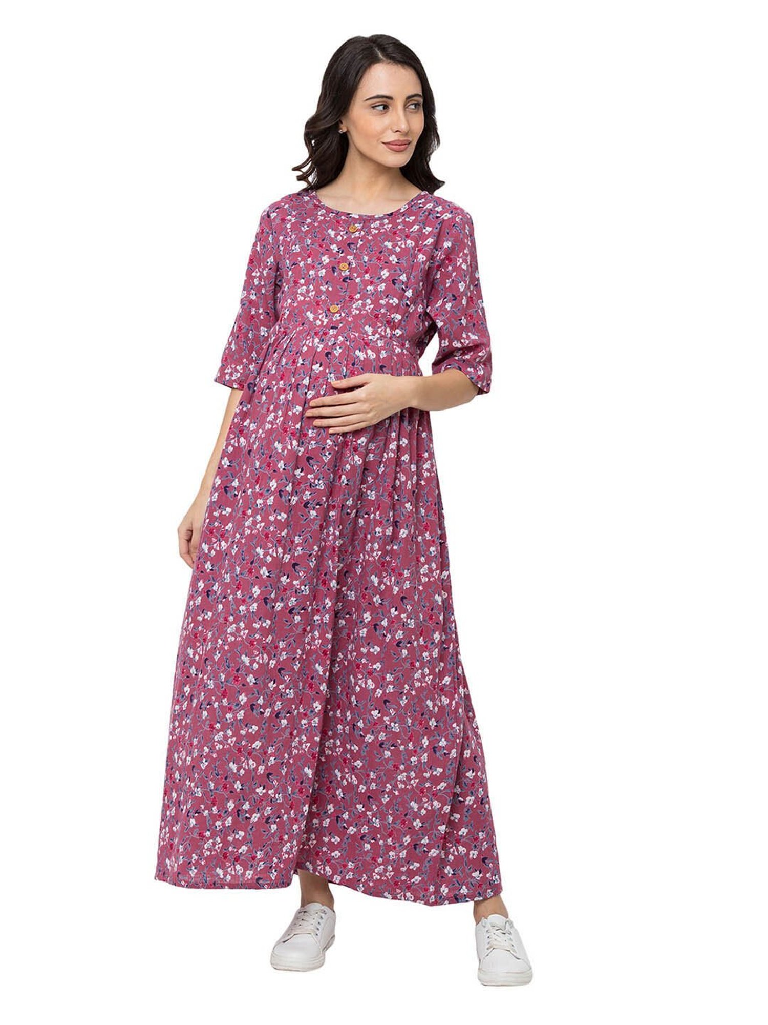 MomToBe Pink Printed Maternity Dress