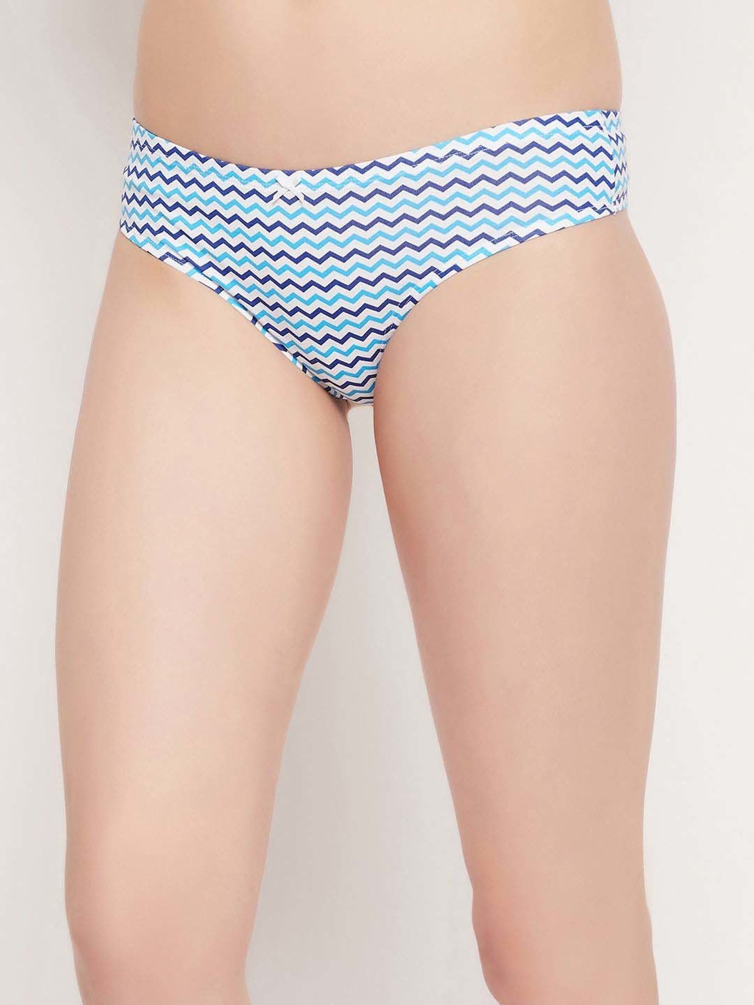 Clovia Blue & White Cotton Printed Hipster Panty - Pack Of 3