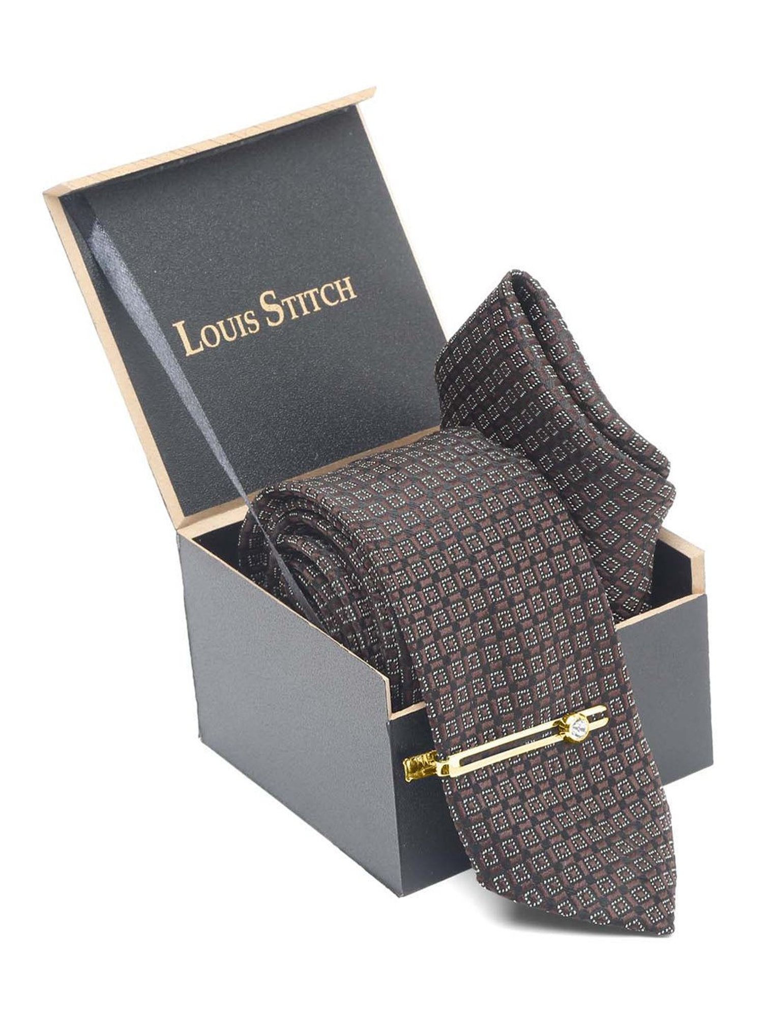 Louis Stitch Brown Embroidered Necktie Gift Set - Set of 3