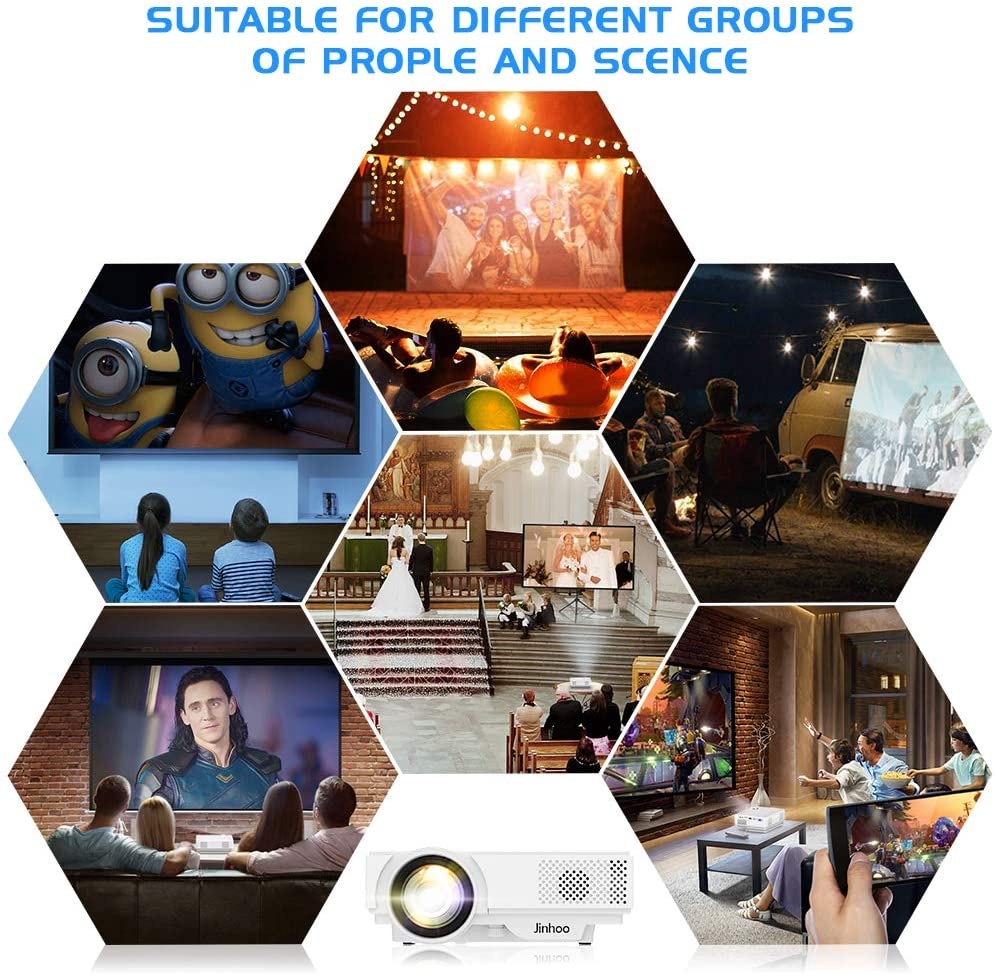 WiFi Mini Projector, 2020 Latest Update 5500 Lux [100" Projector Screen Included] Outdoor Movie Projector, Supports 1080P Synchronize Smartphone Screen by WiFi/USB Cable for Home Entertainment