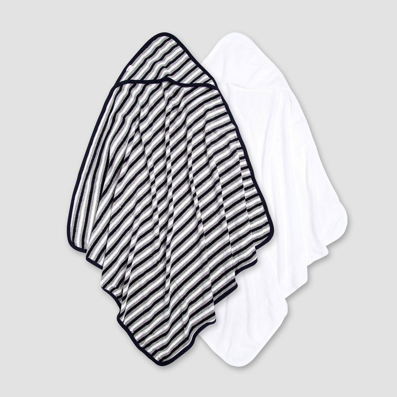 Burt's Bees Baby® Baby Boys' 2pk Hooded Bath Towel -  White/Navy Blue