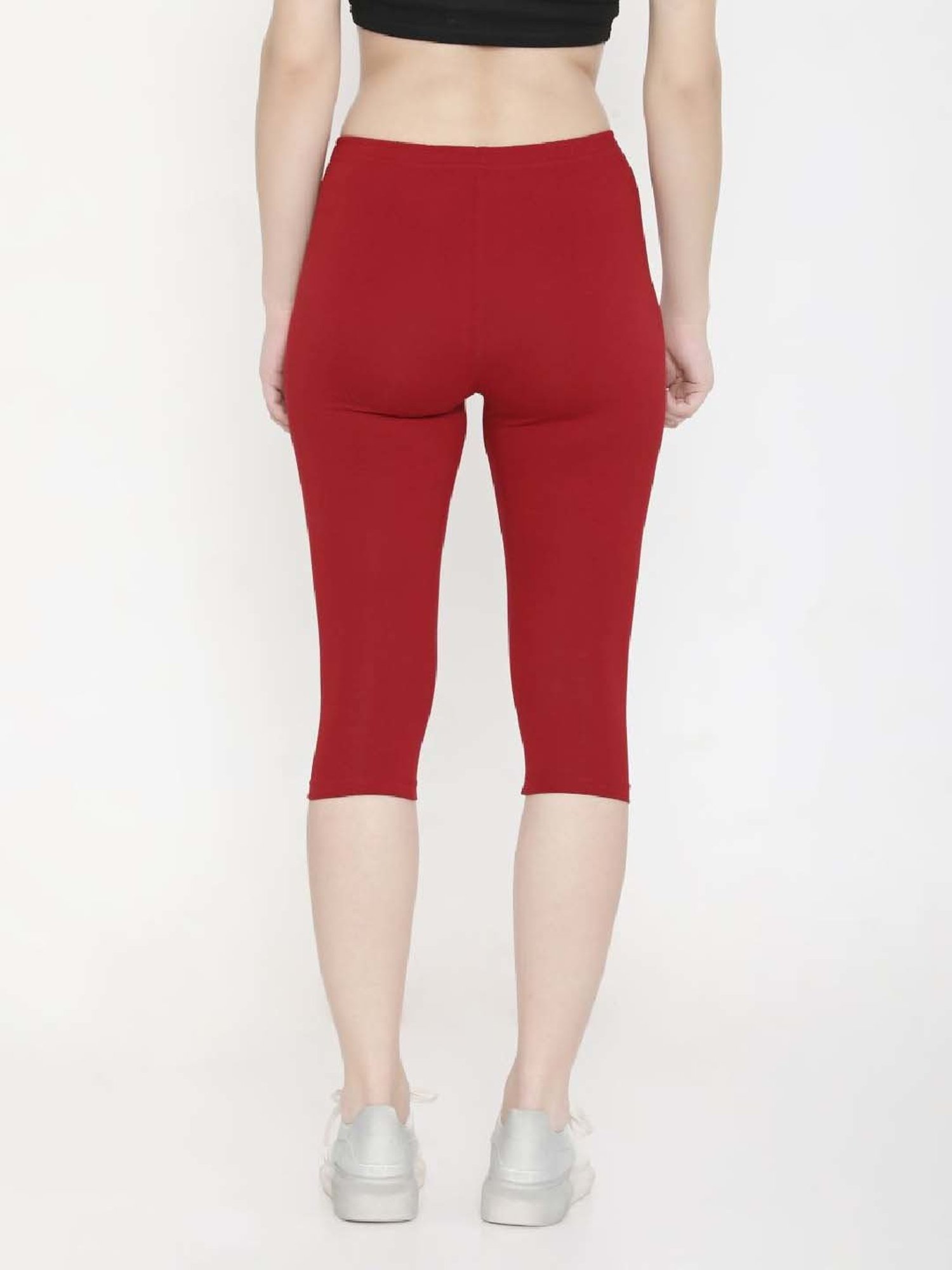 FEELINGS Maroon Cotton Plain Capris