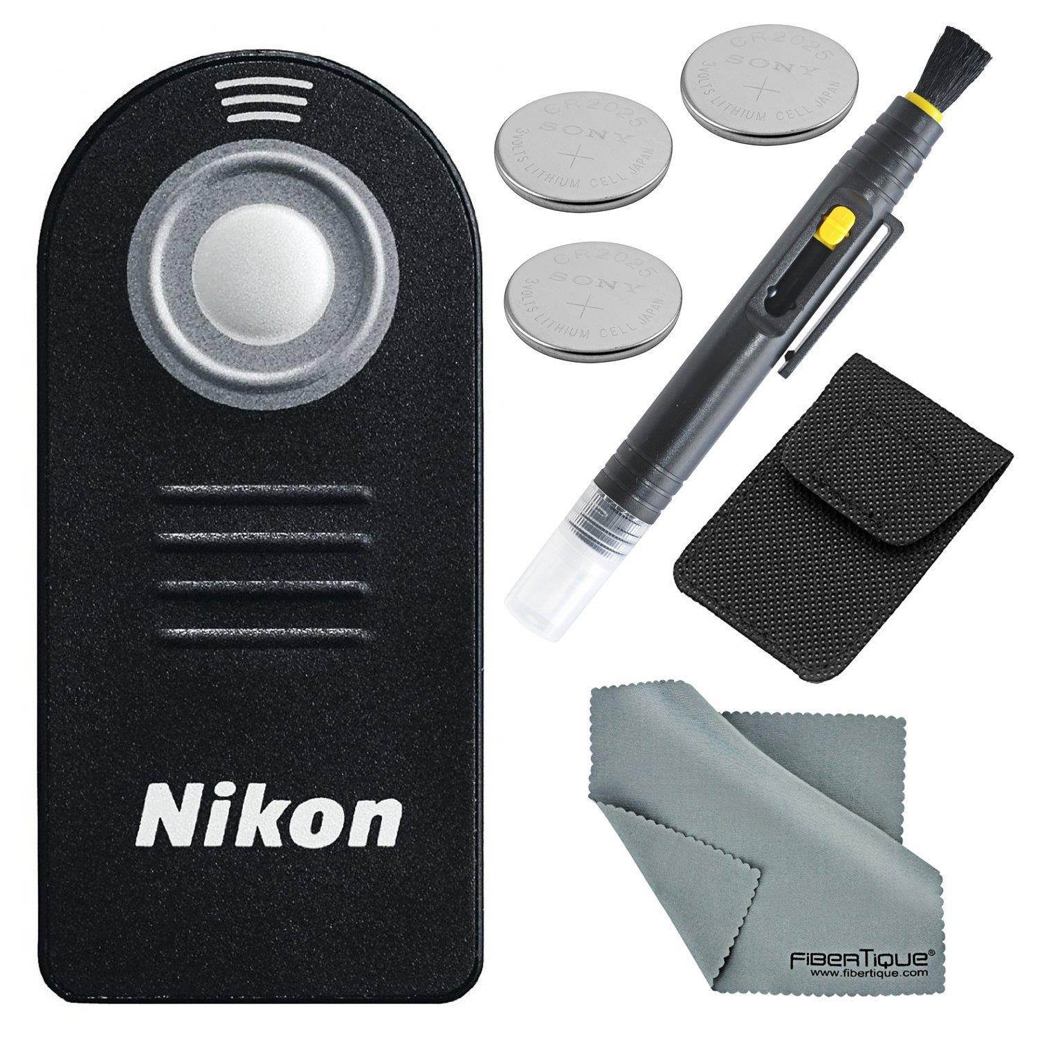 Nikon ML-L3 Wireless Remote Control Bundle with 3 X Spare Battery + 2-in 1 Lens Cleaning Pen + Fibertique Cloth