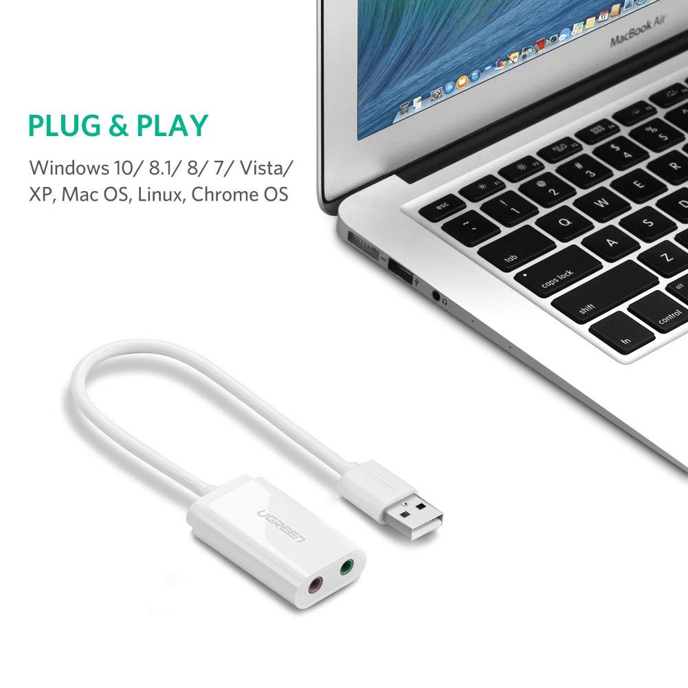 USB to 3.5mm Audio Adapter, USB Audio Adapter USB External Stereo Sound Card Splitter Converter with Headphone + Microphone 3.5mm Jack for Windows, Mac, Linux, Laptops, Desktops, PS5 (White)