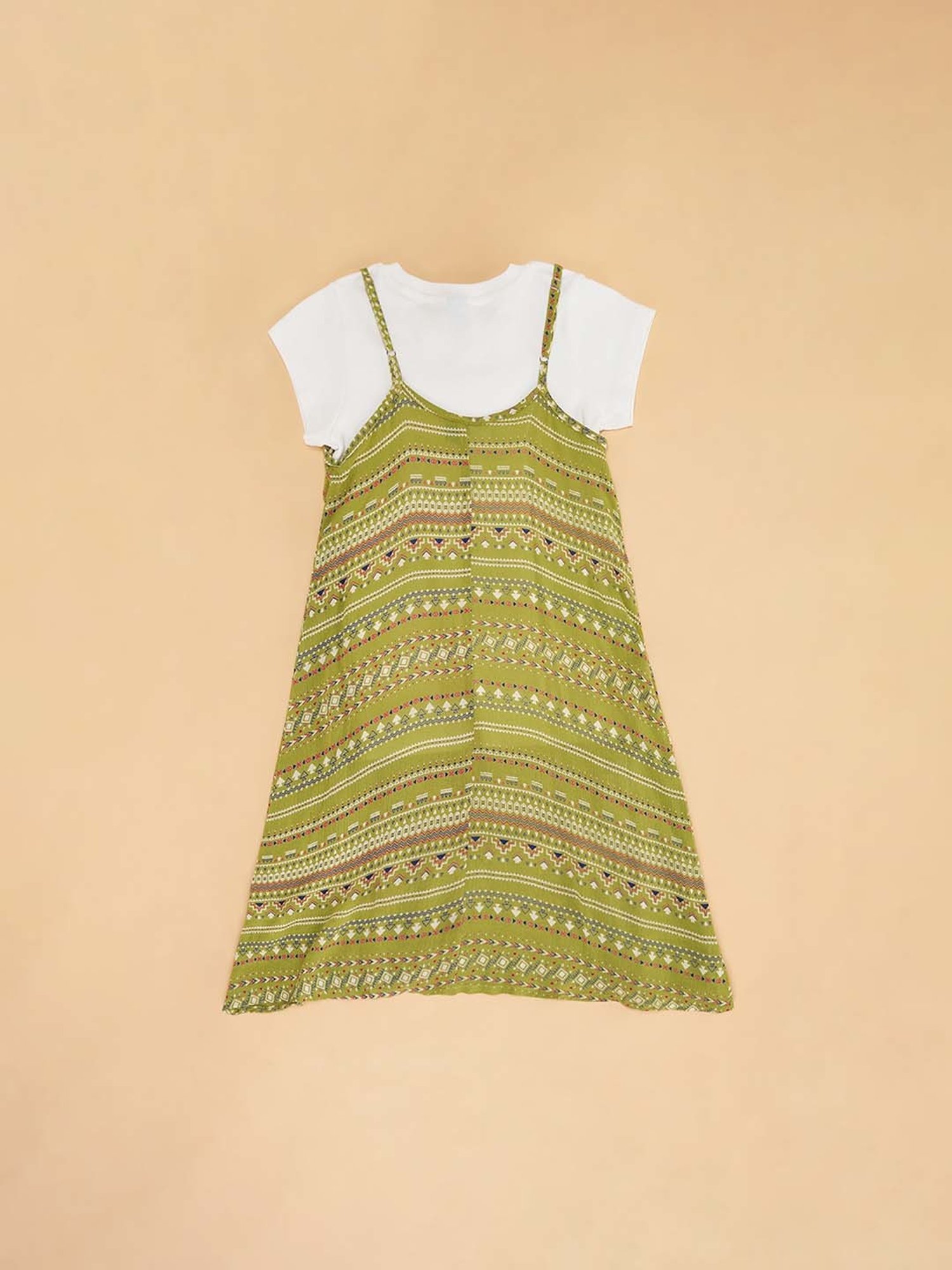 YU by Pantaloons Kids Green & White Printed Dress Set