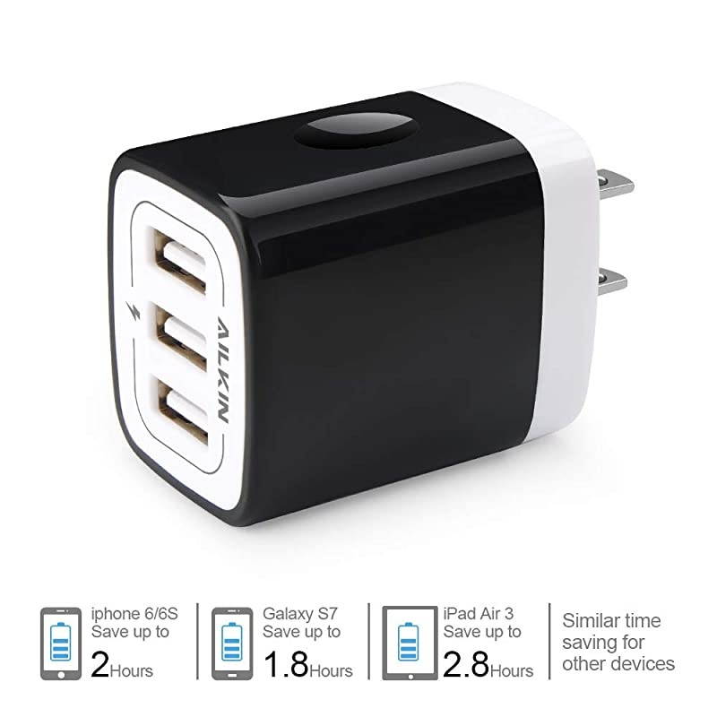 Wall Charger Plug  USB Plug Wall 3MultiPort Home Charger Station Cube Box Charger Outlet Base Brick Block Replacement for iPhone iPad and iWatch Charger Plug Black